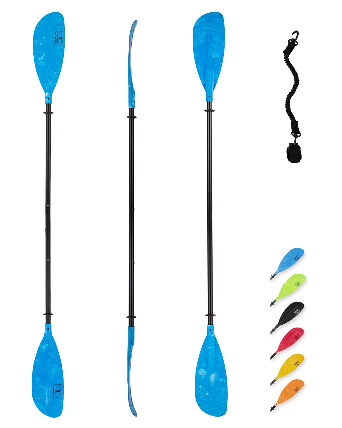 OCEANBROAD Adjustable Kayak Paddle 86-94 inches (220-240cm) - Lightweight Aluminum Shaft with Ergonomic Grip for Kayaking, Canoeing & Boating - Includes Paddle Leash for Secure Use on Lakes, Rivers & Coastal Waters