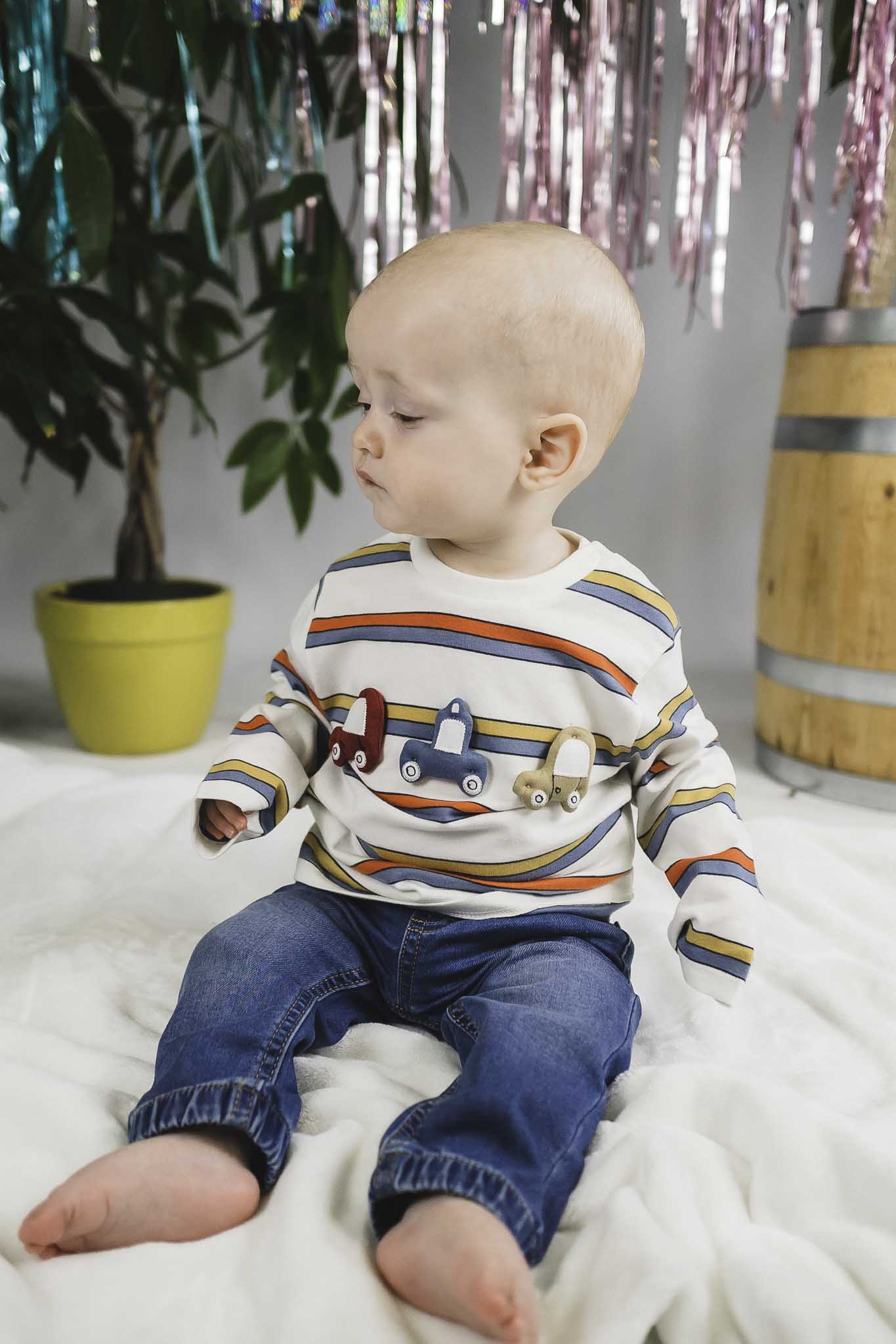 Baby Boy Striped Long Sleeve Shirt for Cars Lovers - Perfect for Playdates, Family Outings & Photo Shoots