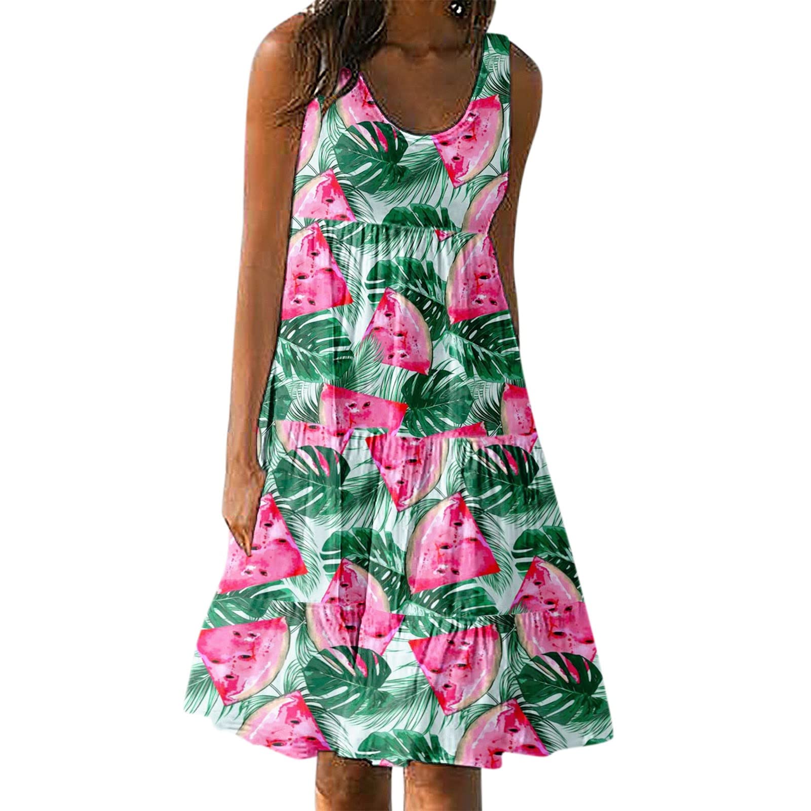QixinWluo Women's A-Line Dress - Floral Printed Sleeveless Summer Dress with Round Neck for Casual Wear, Beach Vacation & Resort Outfits