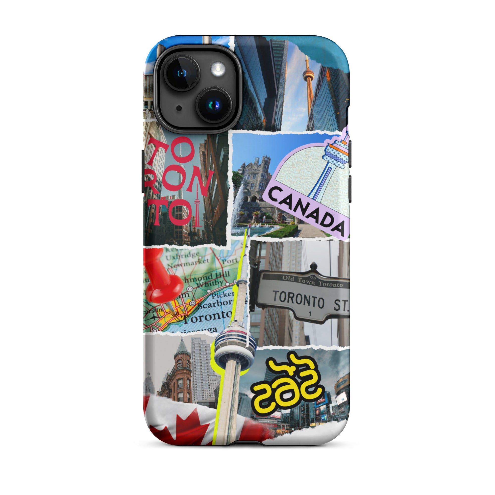 Premium Toronto Skyline Collage iPhone Case - Durable Protective Cover for iPhone 12/13/14/15 Pro Max - Perfect Gift for Travel Lovers & Cityscape Enthusiasts (Use at Home, Office or While Traveling)
