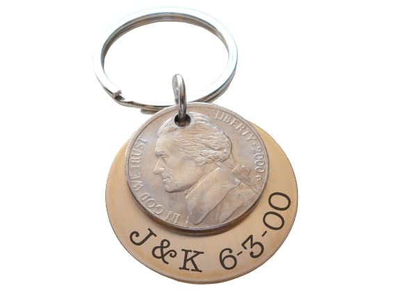 Personalized Engraved Brass Disc Keychain with Nickel Plating - Custom Anniversary Gift for 21 Years - Perfect for Couples, Groomsmen & Corporate Events