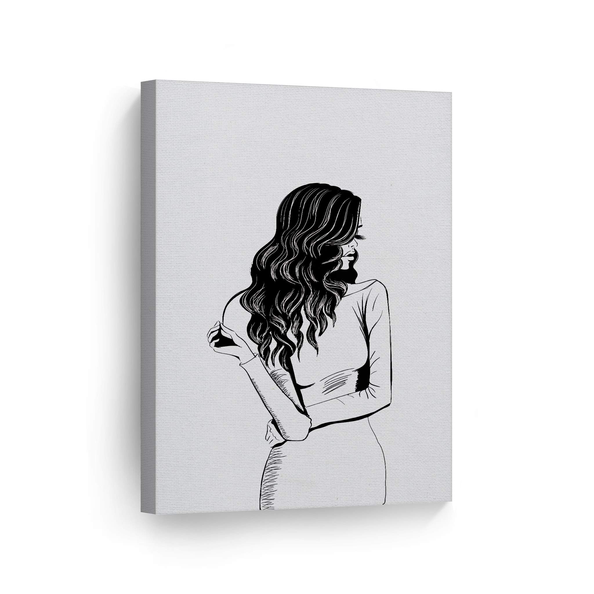 Modern Black and White Sketch Wall Art - Glam Fashion Lady Canvas Print for Office, Bathroom, Teen Girl Room, Women's Dorm & Living Room Decor | Ready to Hang 36x24 Inches | Perfect for Home, Bedroom & Gift Ideas