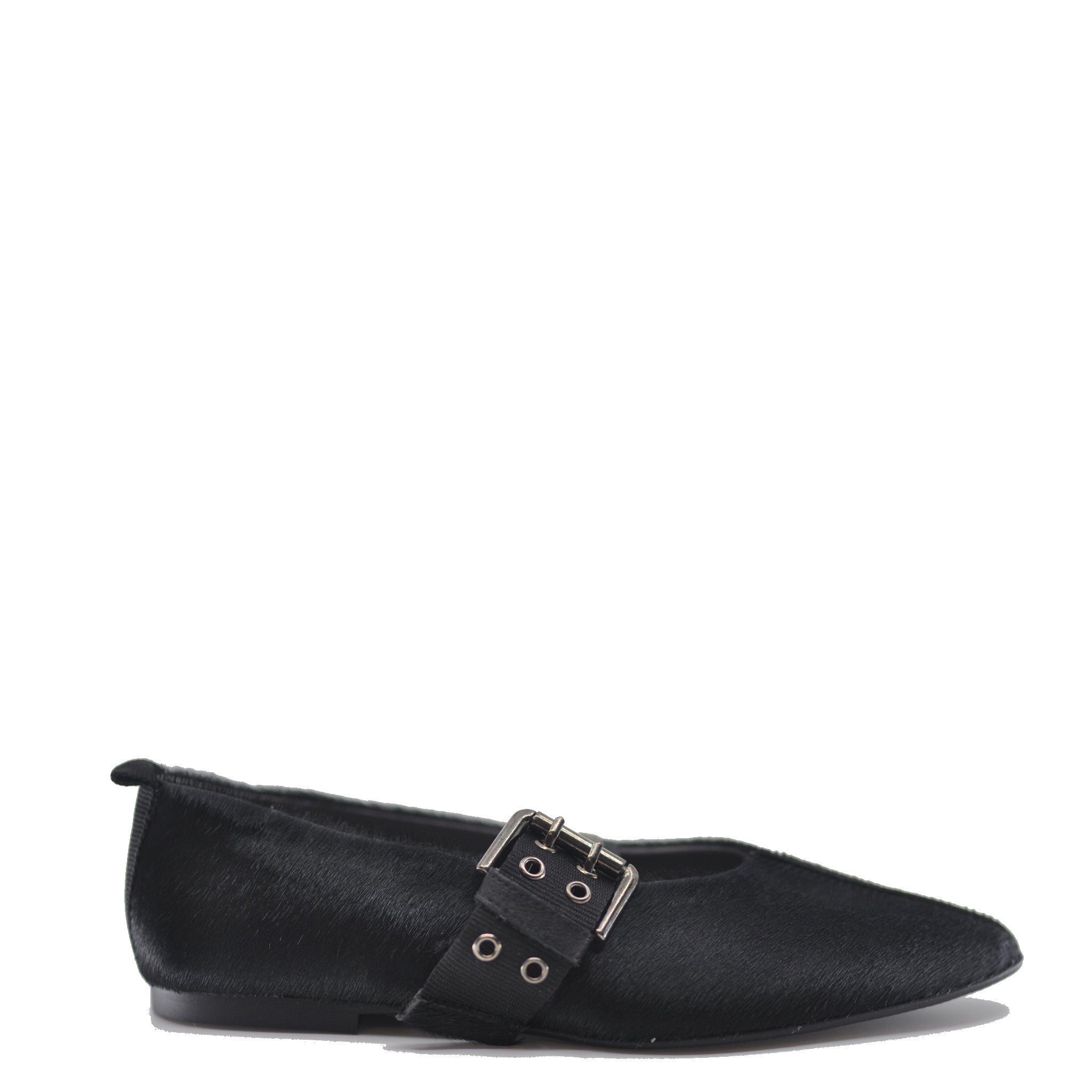 Blublonc Women's Pony Hair Pointed Buckle Flats - Comfortable Casual Loafers for Work, Office & Daily Wear