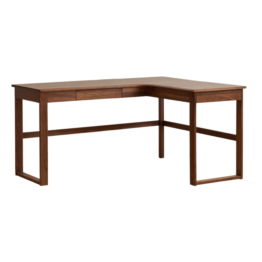 Solid Black Walnut & Oak Wood Corner Desk Bookshelf - Stylish Home Office Storage for Books, Decor & Essentials