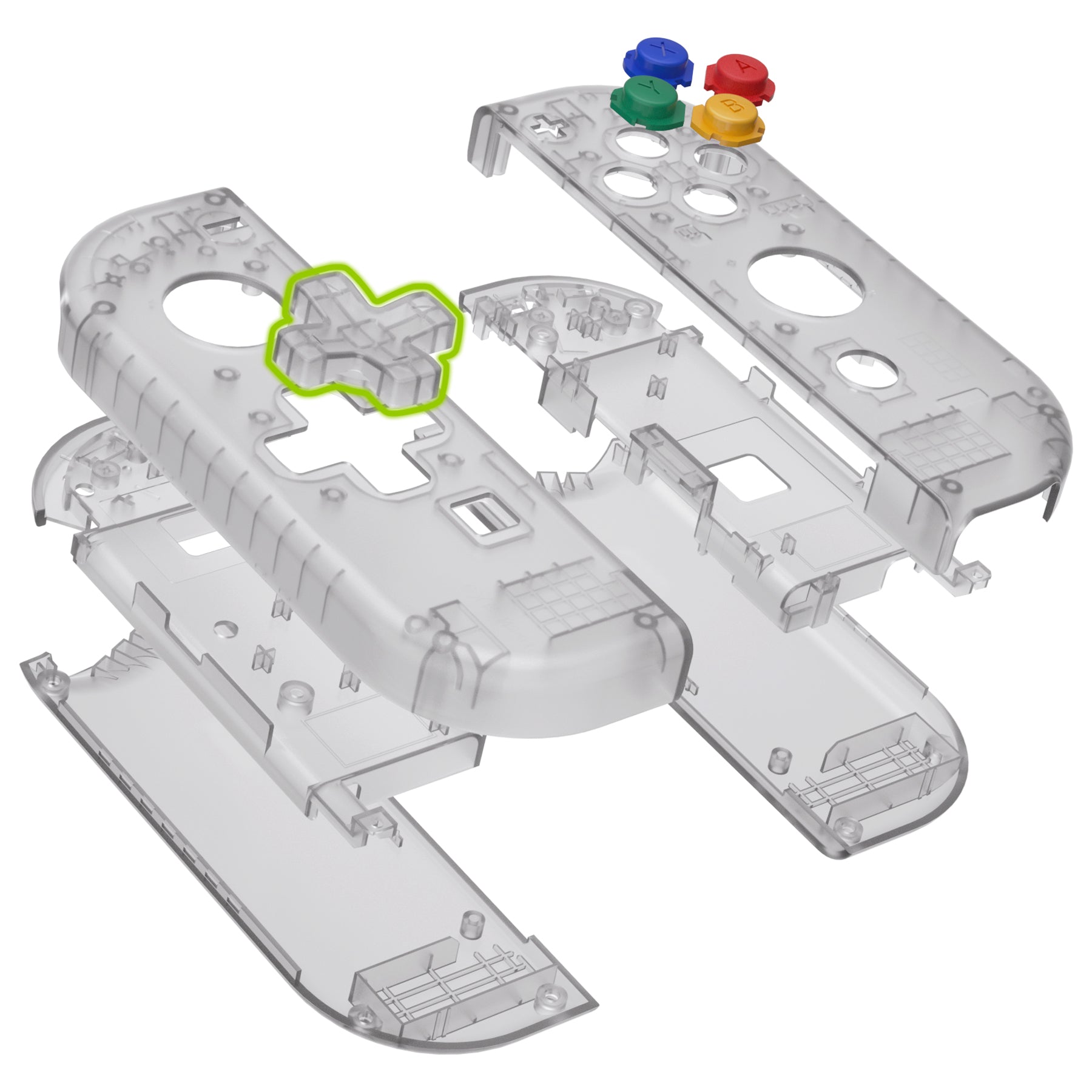eXtremeRate D-Pad Replacement Shell Case with Buttons for Nintendo Switch Joy-Con (Clear Black) - Upgrade Your Gaming Experience for NS Switch Controllers