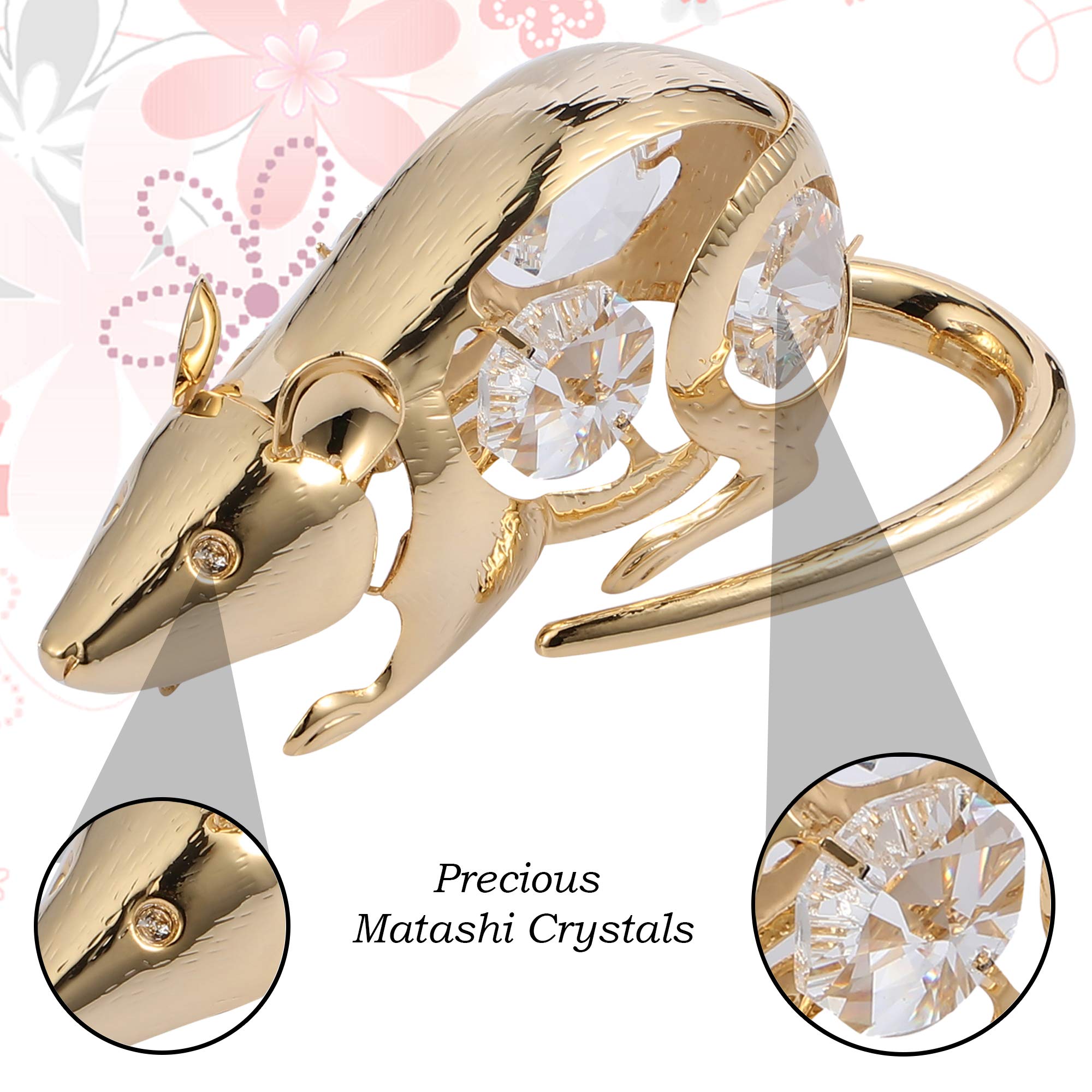 24K Gold Plated Crystal Studded Rat Ornament - Elegant Tabletop Decor for Year of The Rat - Perfect Gift for Women, Mom, Daughter, Sister (Mother's Day, Birthday, Christmas, Anniversary) - Ideal for Home Decor, Office Display, and Special Occasion Centerpiece