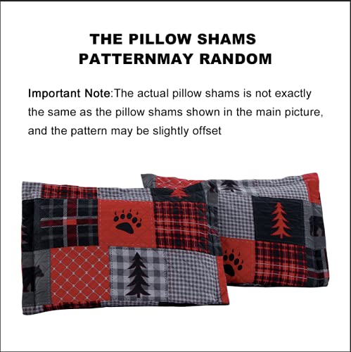 King Size Rustic Plaid Quilt Set - Reversible Red & Black Patchwork Bedspread with 2 Pillow Shams | Lightweight Country Lodge Bedding for Cabin, Farmhouse & Cozy Home Decor