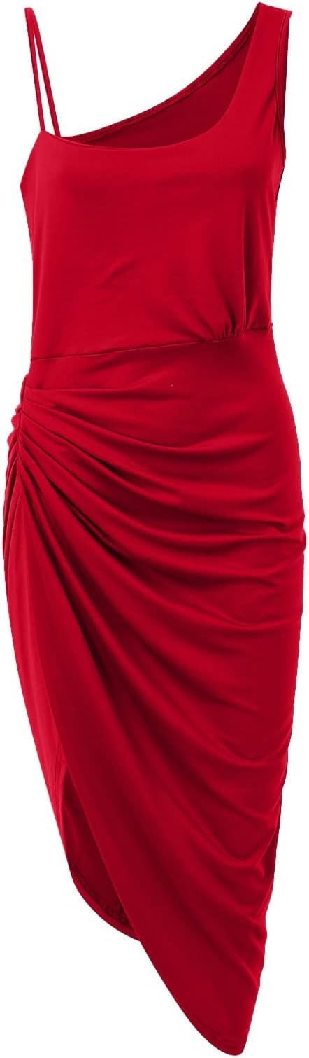 Sexy Sequin One Shoulder Bodycon Midi Dress for Women - Sleeveless, Ruched Hem, High Slit - Perfect for Cocktail Parties, Night Out, and Special Occasions