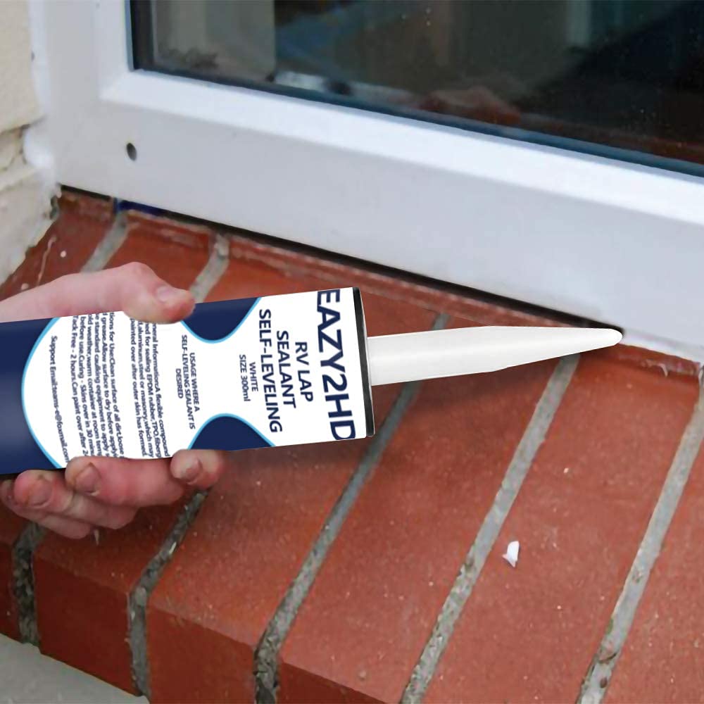 Eazy2hD 2 Pack RV Self-Leveling Lap Sealant for RV Roofs - Waterproof Roof Sealant for Campers, Trailers & RVs - EPDM Rubber Roof Repair & Protection (White) - Perfect for RV Roof Maintenance, Leak Prevention & Weatherproofing