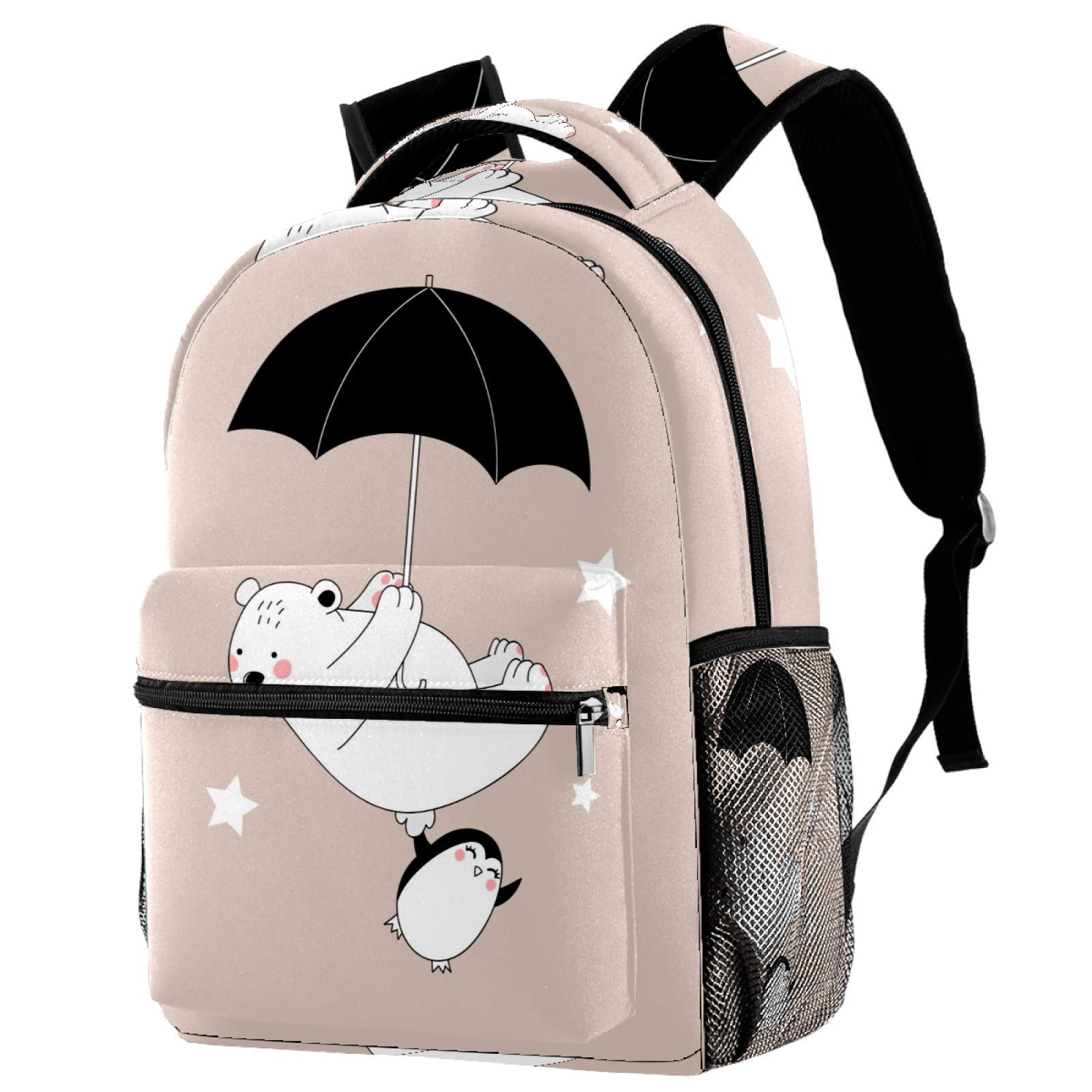 Lightweight Double Strap Backpack for School & Travel - Cute Bear & Penguin with Umbrella Design - Laptop Bookbag for Students, Work & Daily Use - Perfect for College, Commuting & Outdoor Activities