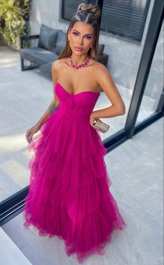 Hot Pink Ball Gown Sweetheart Neckline Tulle Prom Dress J5430 for Homecoming, Wedding, Quinceañera & Formal Events