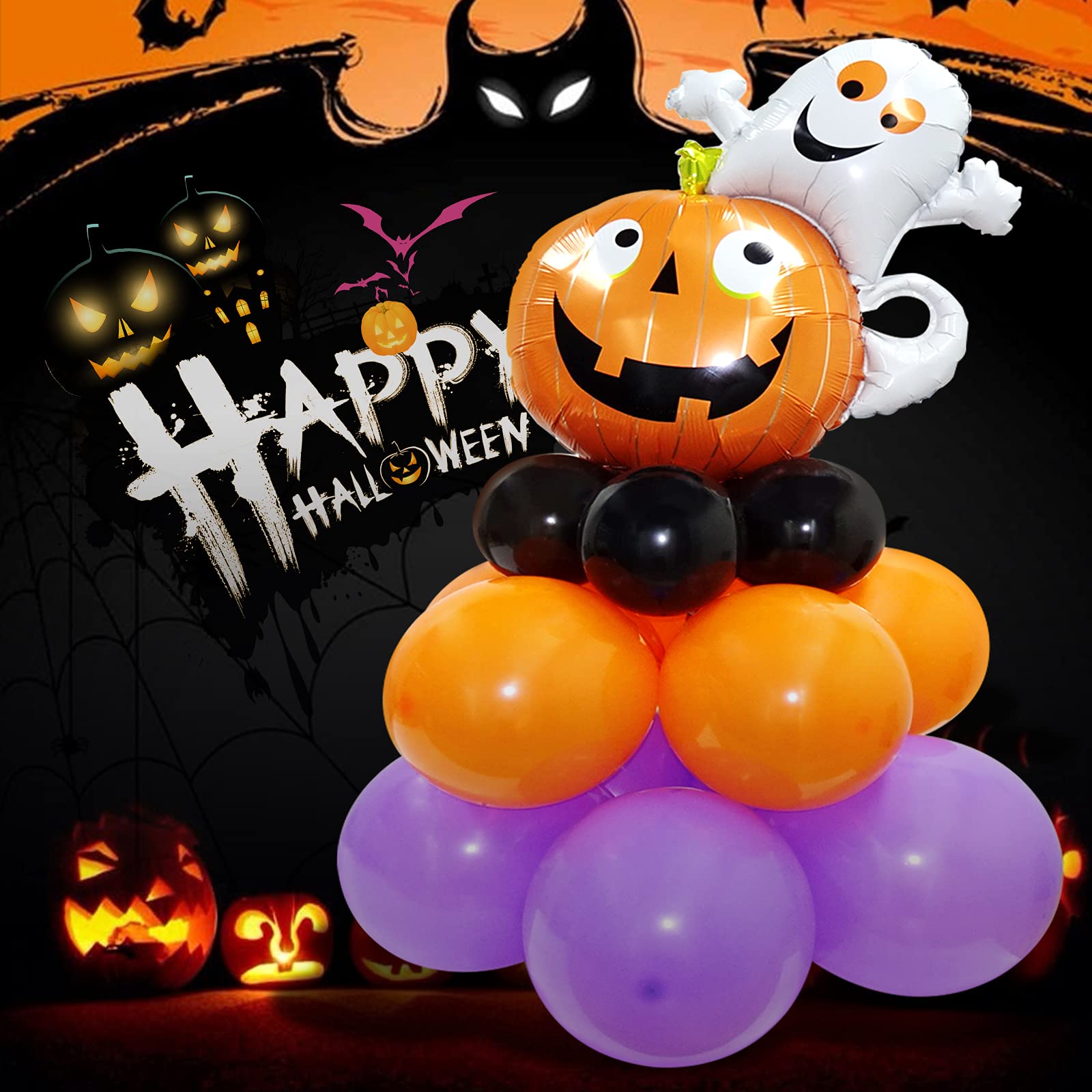 Halloween Balloons - Pumpkin & Ghost Foil Balloons, Latex Balloons for Kids Scary Party Decorations | Perfect for Halloween Birthday Parties, Home Decor & Spooky Events