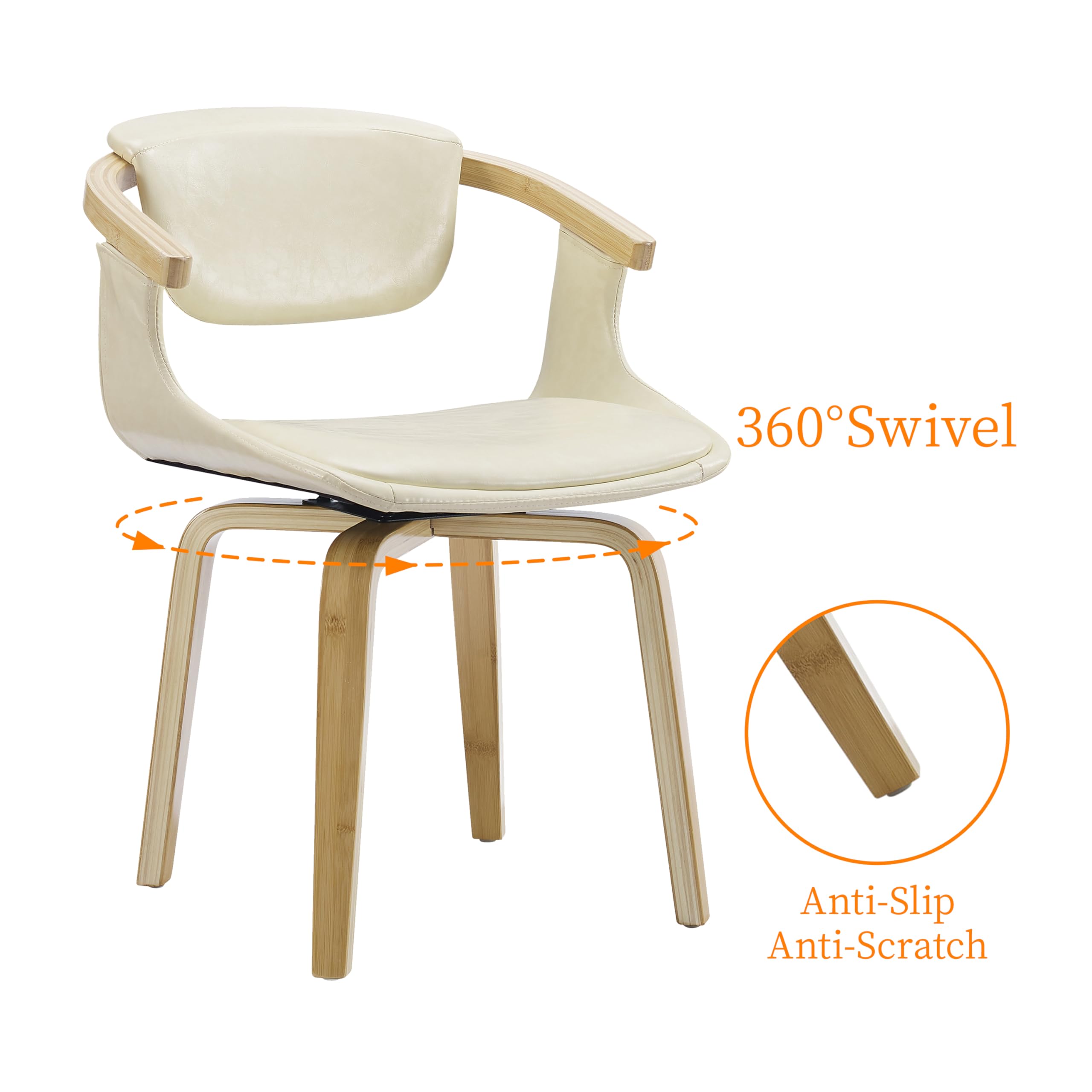 Art Leon Mid Century Modern Swivel Accent Chair - Faux Leather Office Desk Chair Without Wheels for Small Spaces, Living Room & Bedroom - Off White | Perfect for Home Office, Study & Reading Nook