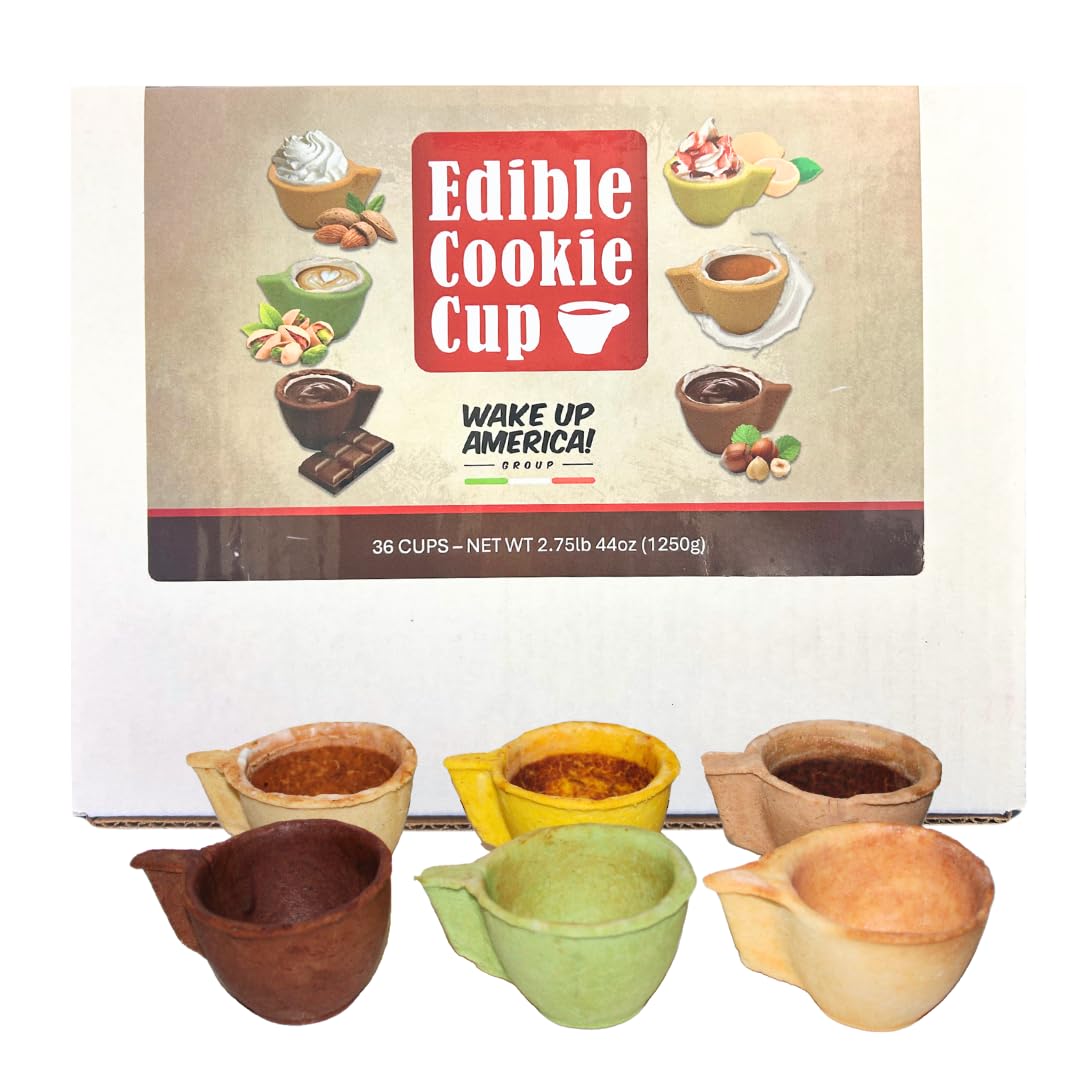Edible Cookie Cups - 6 Delicious Flavors: Dark Chocolate, Milk, Hazelnut, Lemon, Almond, Pistachio - 36 Pack - Perfect for Parties, Desserts & Gift Giving