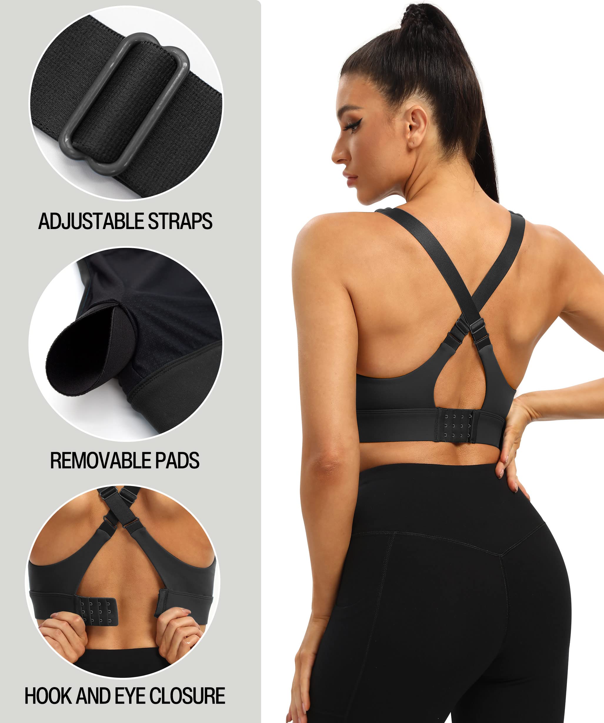 Heathyoga High Impact Sports Bra for Women - Padded High Support Workout Bra for Large Bust, Strappy Activewear for Running, Yoga & Gym