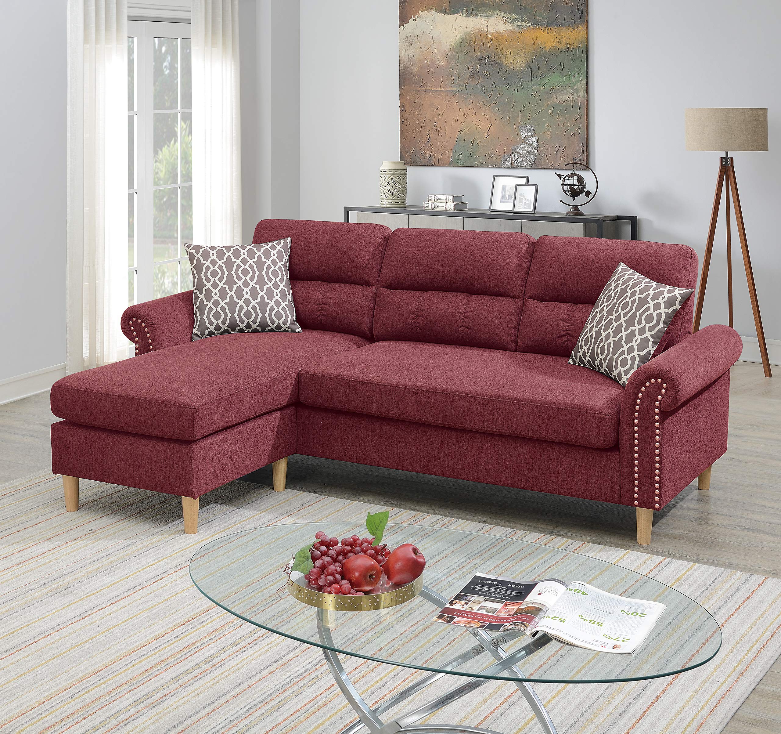 Poundex 2-Piece Reversible Sectional Sofa Set (F6449) - Modern L-Shaped Couch for Living Room, Lounge & Family Room Comfort