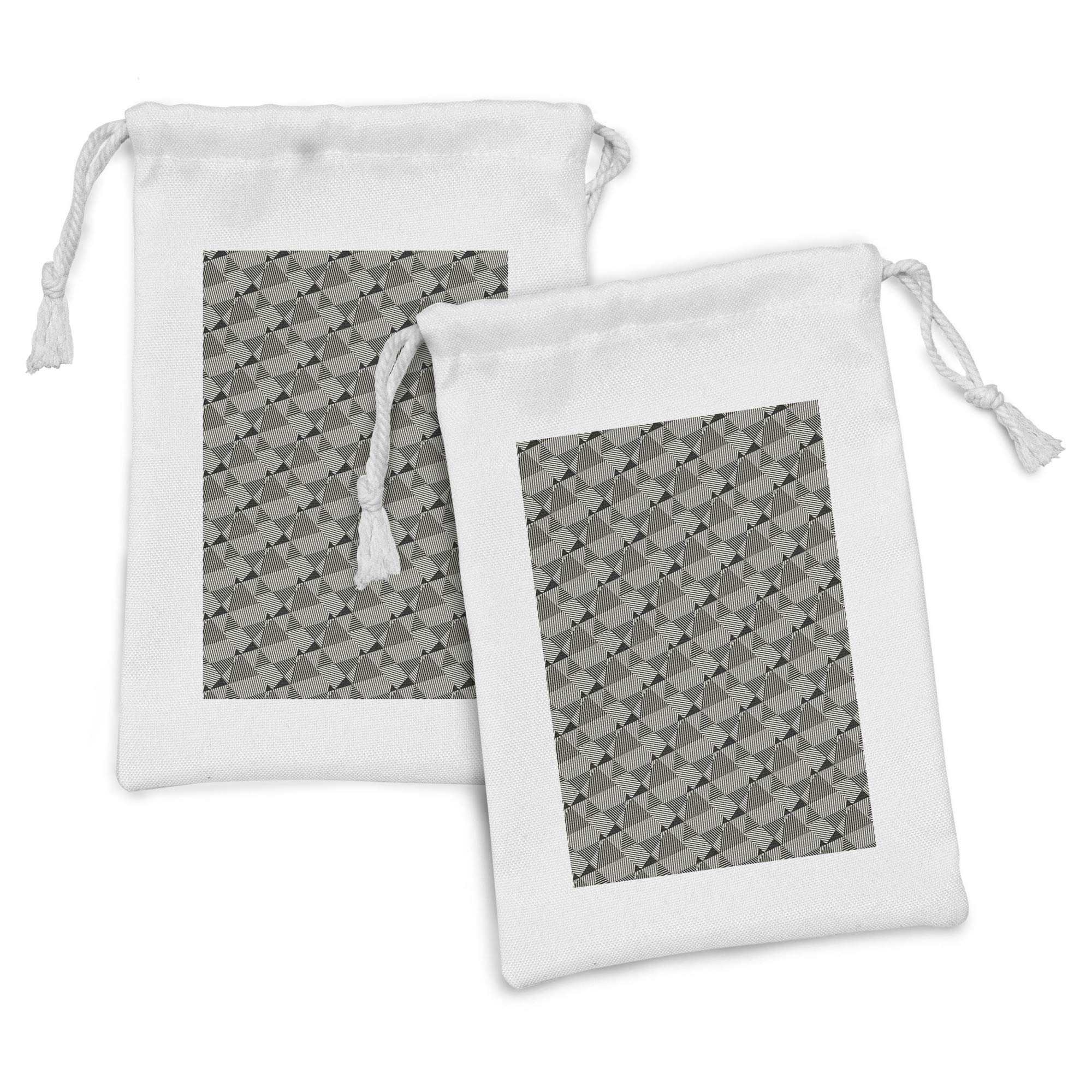Ambesonne Abstract Fabric Pouch Set of 2 - Geometric Triangle Pattern Drawstring Bags for Toiletries, Travel Essentials & Party Favors | 9