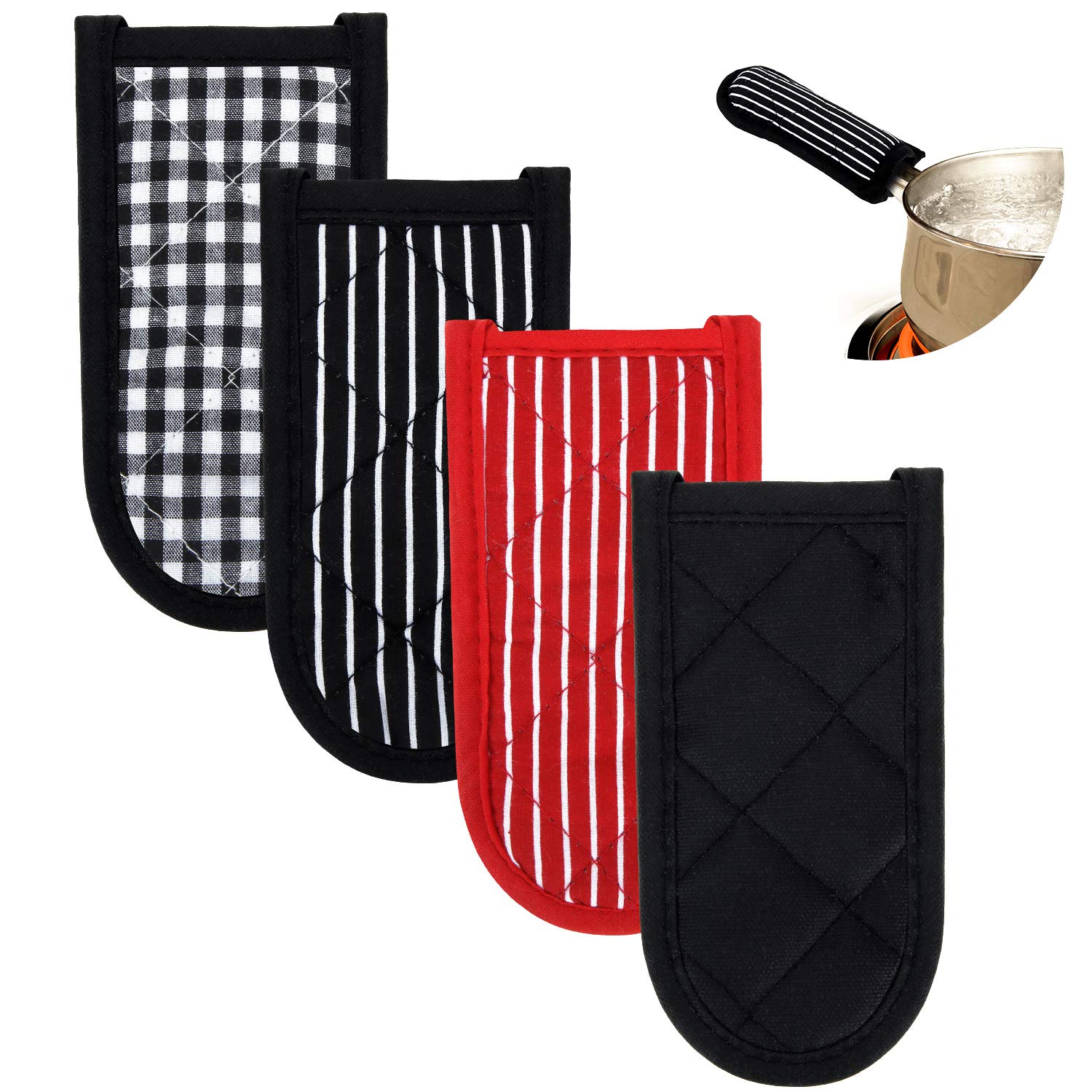 Heat Resistant Cotton Pot Handle Covers - 4 Pack Non-Slip Pan Grip Sleeves for Cast Iron Skillets | Washable Kitchen Accessories for Cooking, BBQ & Home Use | Perfect for Stovetop, Oven & Outdoor Grilling