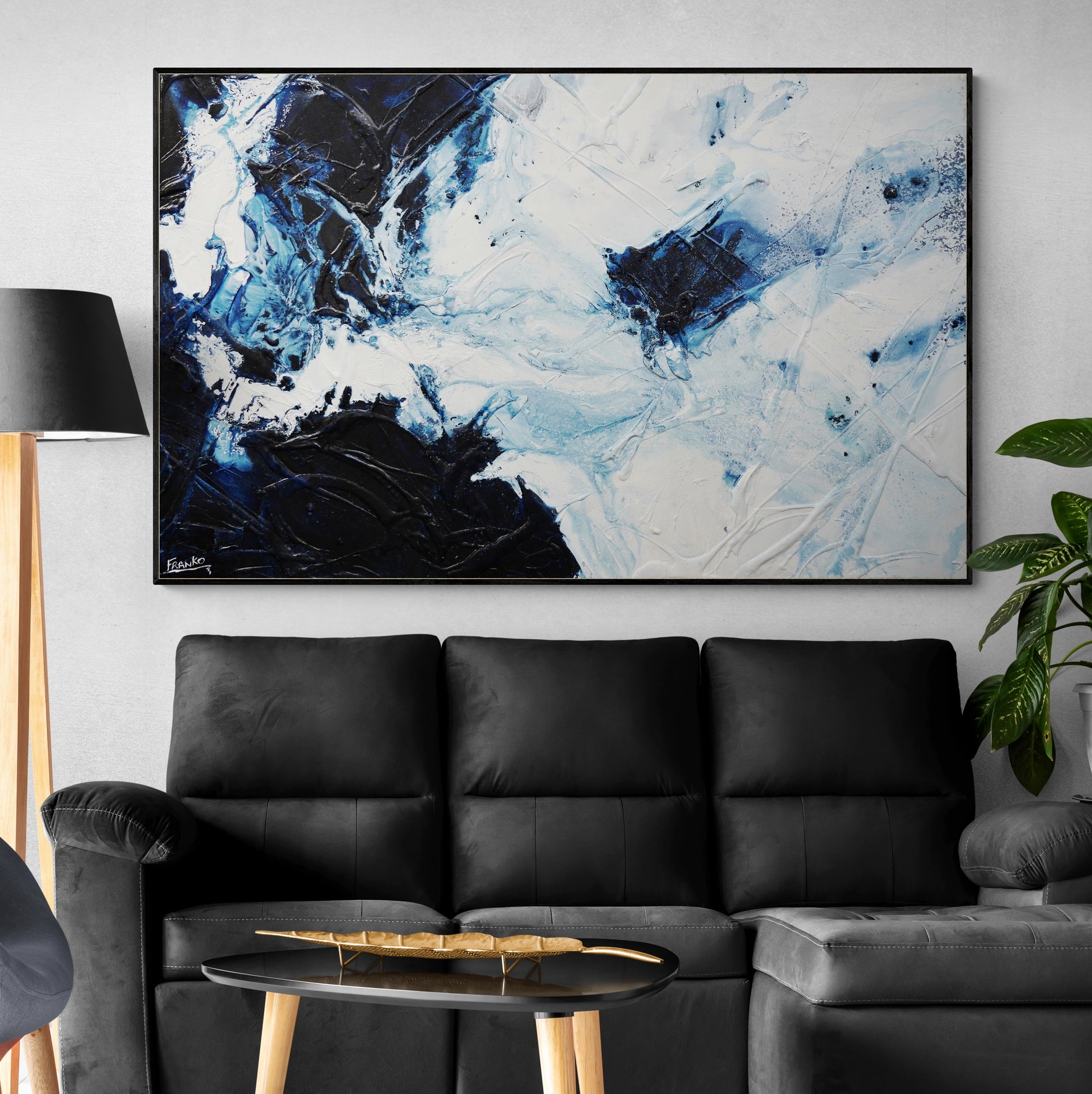 160cm x 100cm Textured Abstract Canvas Painting - Midnight Sugar - Modern Wall Art for Living Room, Bedroom & Office Decor