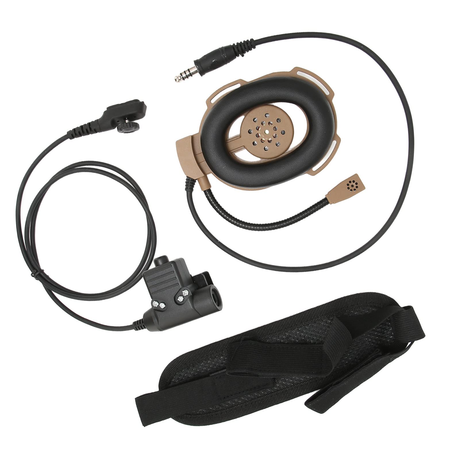 Hytera PD-785 PD-780 Military Throat Headset - Flexible High Strength Adjustable Walkie Talkie Earpiece (Brown) for Police, Security & Outdoor Communication