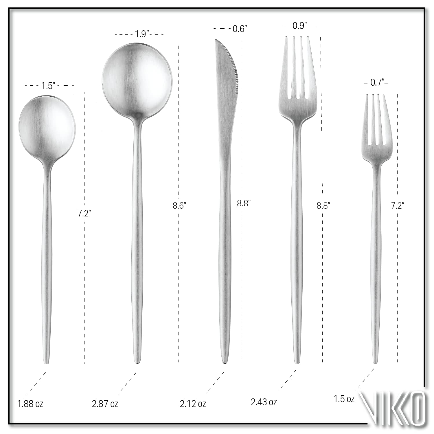Premium 18/10 Stainless Steel Flatware Set - 20-Piece Brushed Silver Silverware for 4 - Modern Matte Cutlery Set with Long Handles for Fine Dining, Weddings & Dinner Parties - Vikko Decor Elegant Tableware