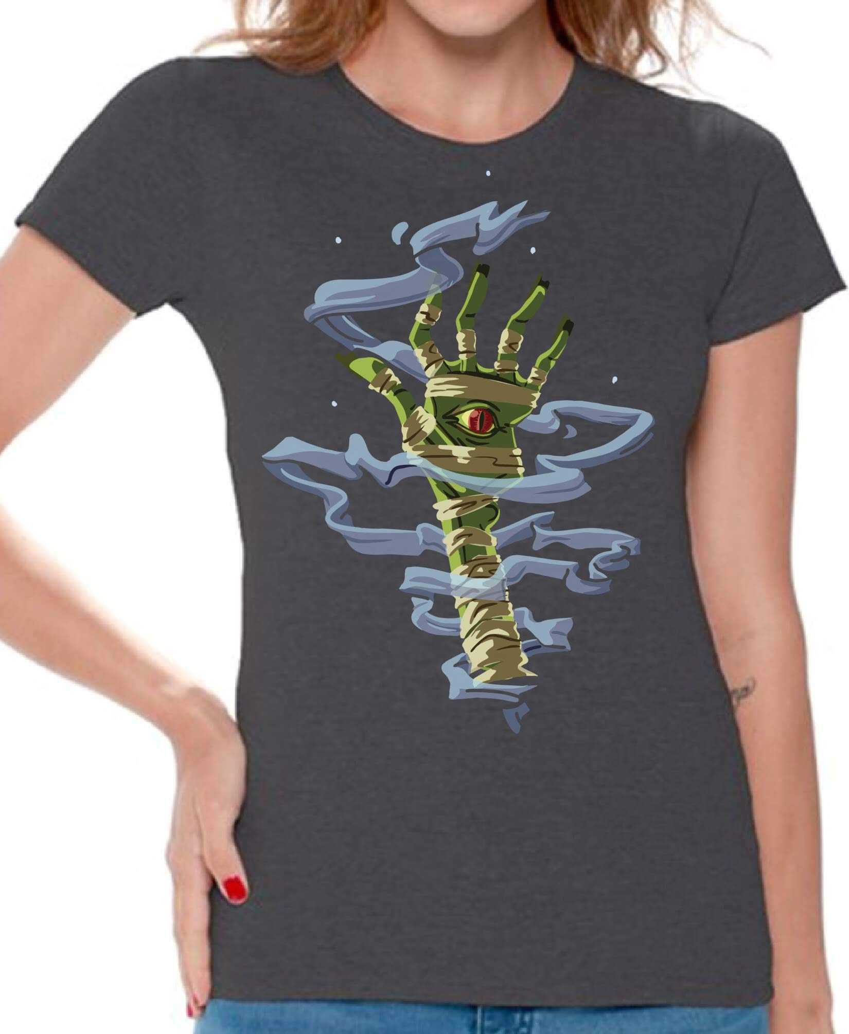 Halloween Mummy Hand T-Shirt for Women - Funny Spooky Costume Tee - Perfect for Halloween Parties & Trick or Treating