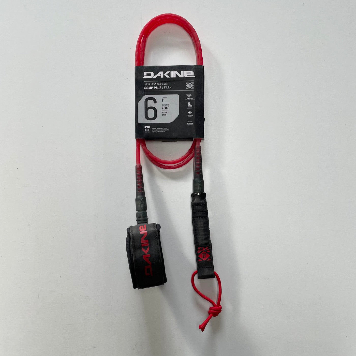 Dakine Comp Plus JJF Leash 6ft X 3/16in - Premium Surfboard Leash for Surfing, Bodyboarding & Water Sports (Red)