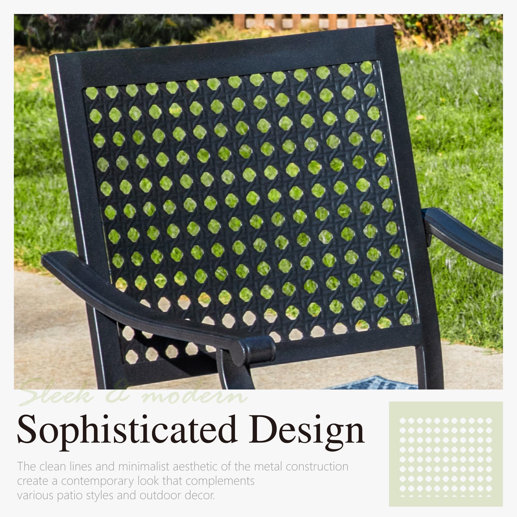 PHI VILLA 2-Piece Black Metal Stackable Patio Dining Chairs Set with Armrests - Heavy Duty Wrought Iron Frame Outdoor Chairs for Garden, Backyard, Lawn - Supports 300 lbs - Perfect for Outdoor Dining, Poolside Relaxation & Entertaining Guests