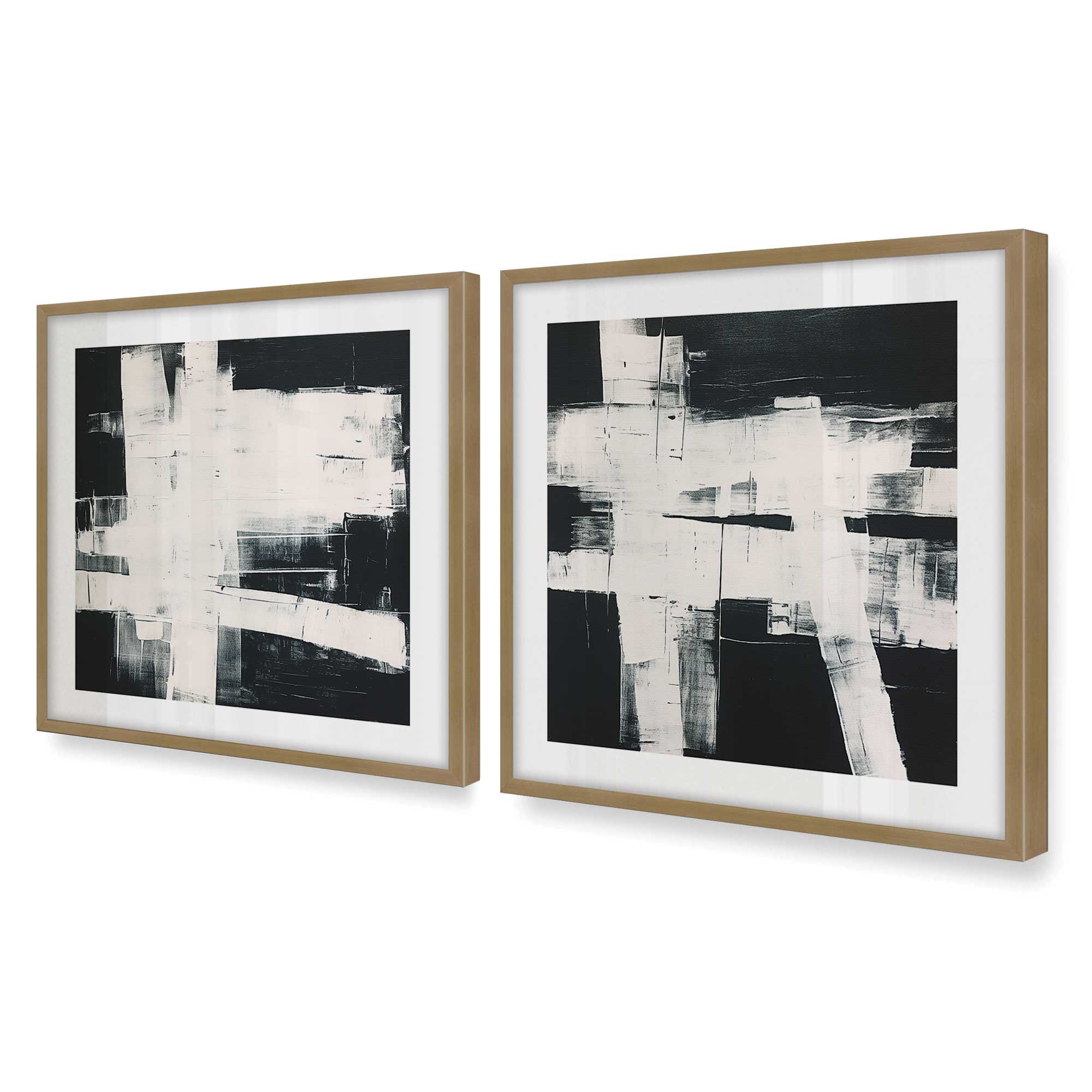 Eclipsed Onyx Tangle - Set of 2 Premium Art Prints for Wall Decor | Modern Abstract Black & White Artwork for Living Room, Bedroom & Office