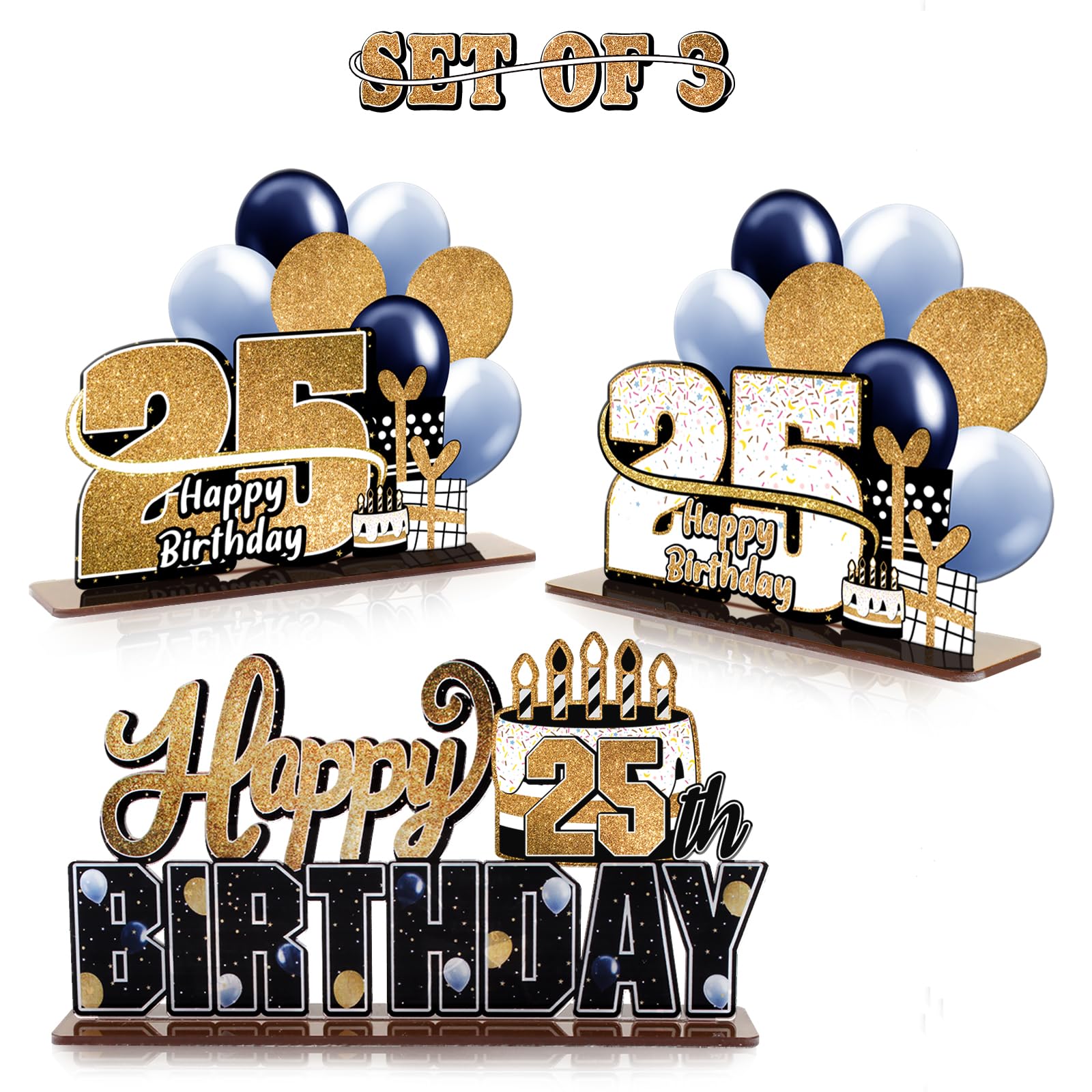 LINGTEER 25th Birthday Gold Acrylic Table Topper Centerpiece Set - Cheers to 25 Years Party Decorations for Anniversary, Milestone Celebration & Bday Gift Ideas - Perfect for Home, Office or Restaurant Decor