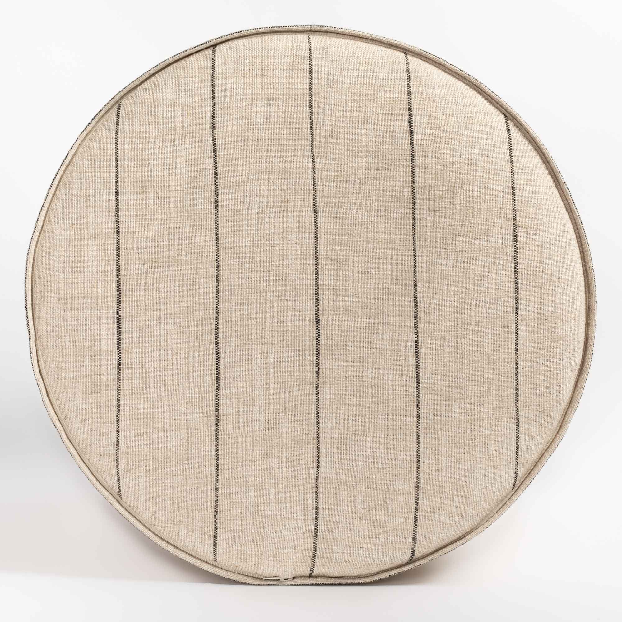 Dunrobin Stripe 18x16 Round Ottoman with Burlap Cover - Stylish and Durable Footrest, Storage Pouf for Living Room, Bedroom, or Nursery
