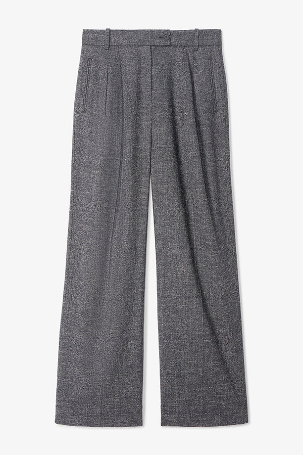 Bia Pleated High Waist Crosshatch Suiting Trousers for Women - Black & White - Office Wear & Business Casual Outfits