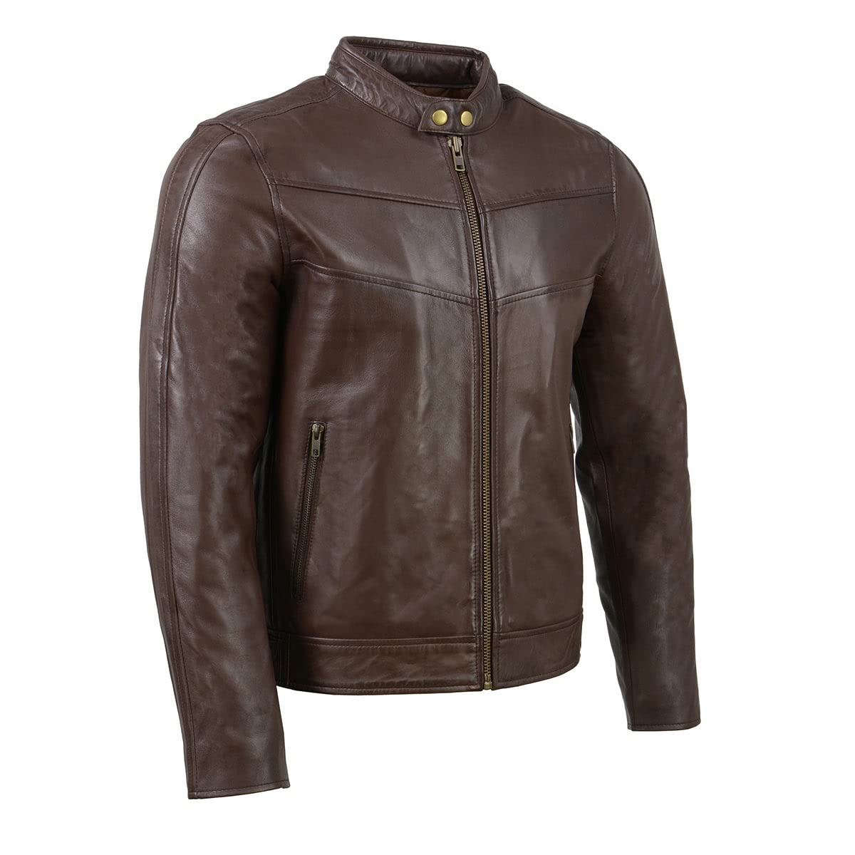 Milwaukee Leather SFM1835 Men's Black Café Racer Motorcycle Jacket - Genuine Leather Biker Jacket with Snap Button Collar for Riding & Casual Wear