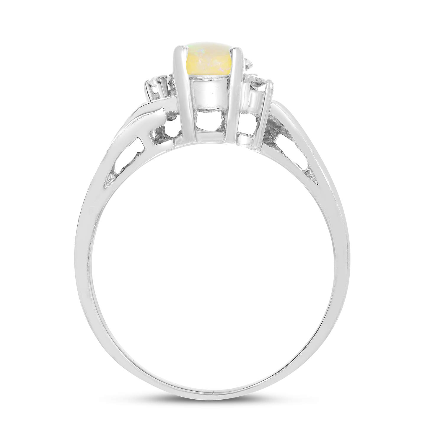 10K White Gold Oval Opal and Diamond Ring for Women - Elegant Birthstone Jewelry Gift for Engagement, Wedding, Anniversary & Special Occasions