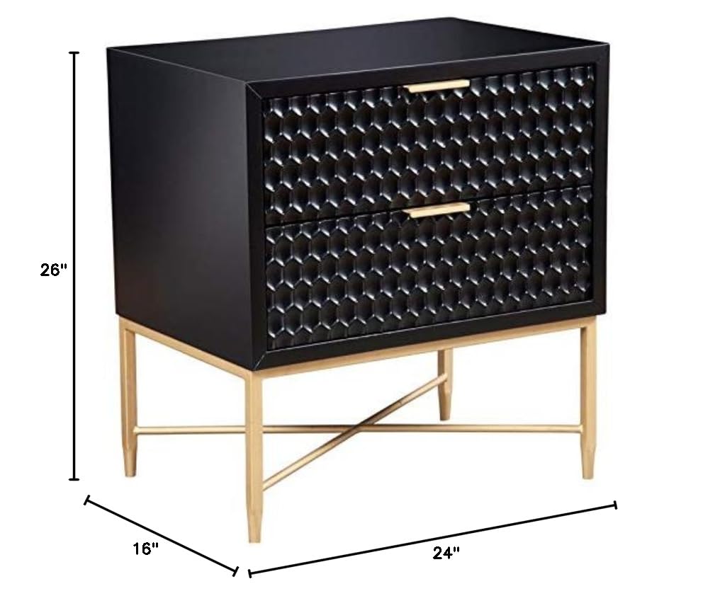 Black Pearl Two Drawer Wood Nightstand - Solid Wood Bedside Table with Storage for Bedroom, Living Room & Office - Modern Nightstand with Drawers for Home Decor