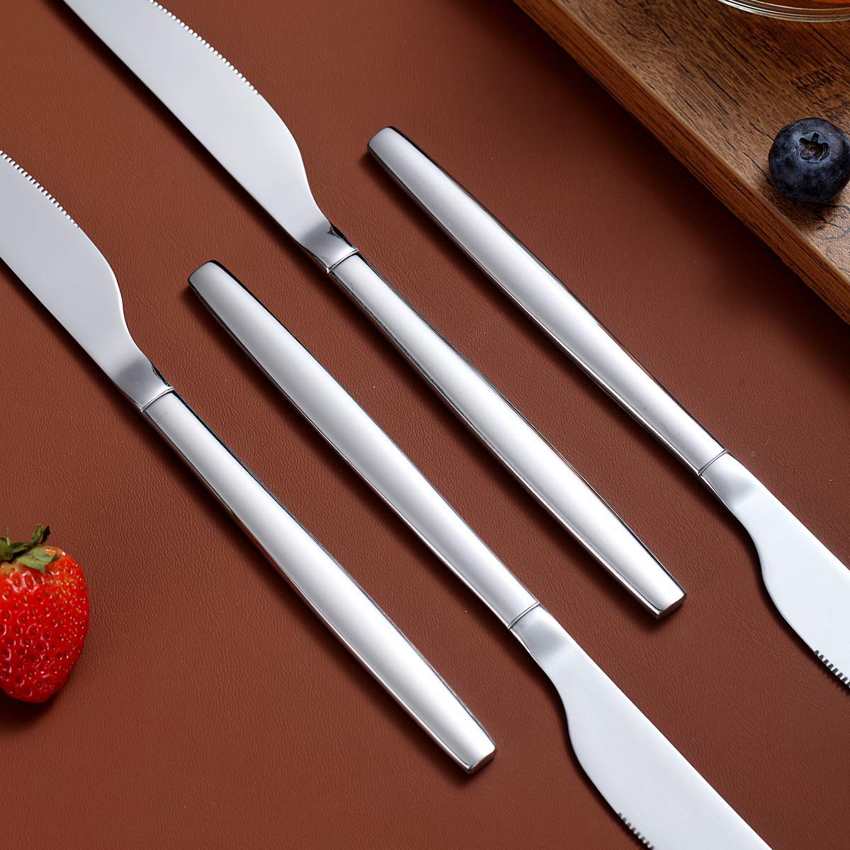 Berglander 6-Piece Stainless Steel Dinner Knife Set - Modern Shiny Butter & Table Knives, Dishwasher Safe - Perfect for Fine Dining, Restaurants & Home Entertaining