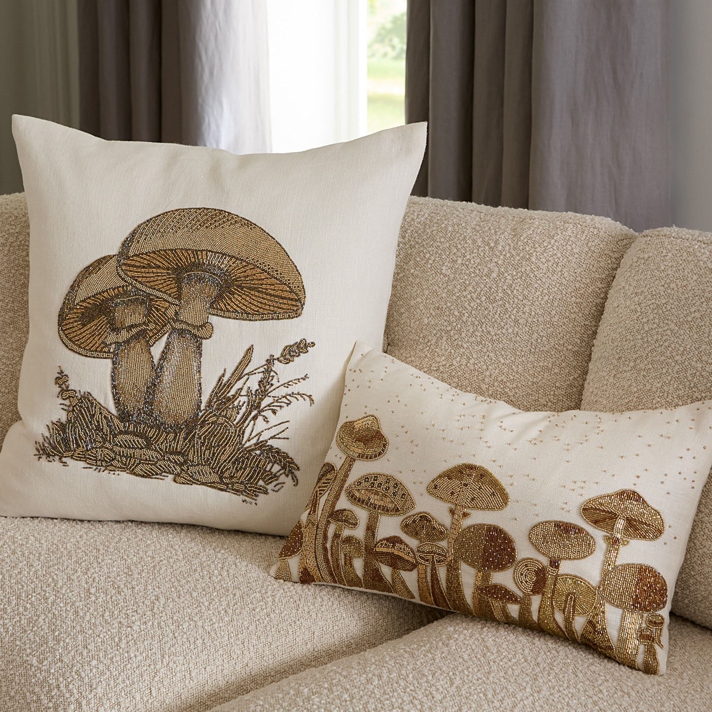 Large Mushroom Beaded Pillow - Soft Decorative Throw Cushion for Bed, Sofa & Nursery - Boho Home Decor Gift