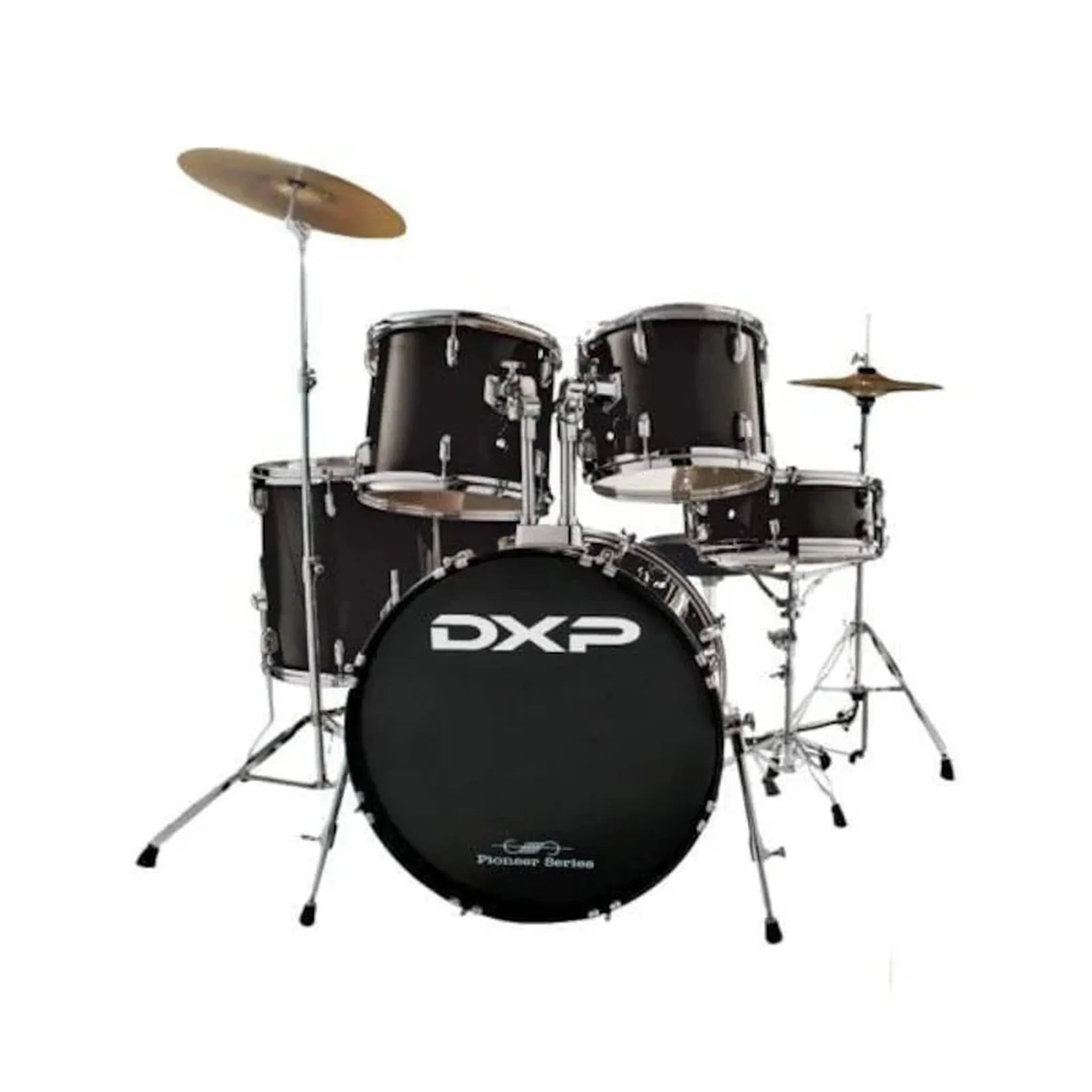 DXP Pioneer Series 5-Piece Drum Kit with Stool & Cymbals - Complete Drum Set for Beginners & Professionals - Perfect for Home Practice, Studio Recording & Live Performances (Black)