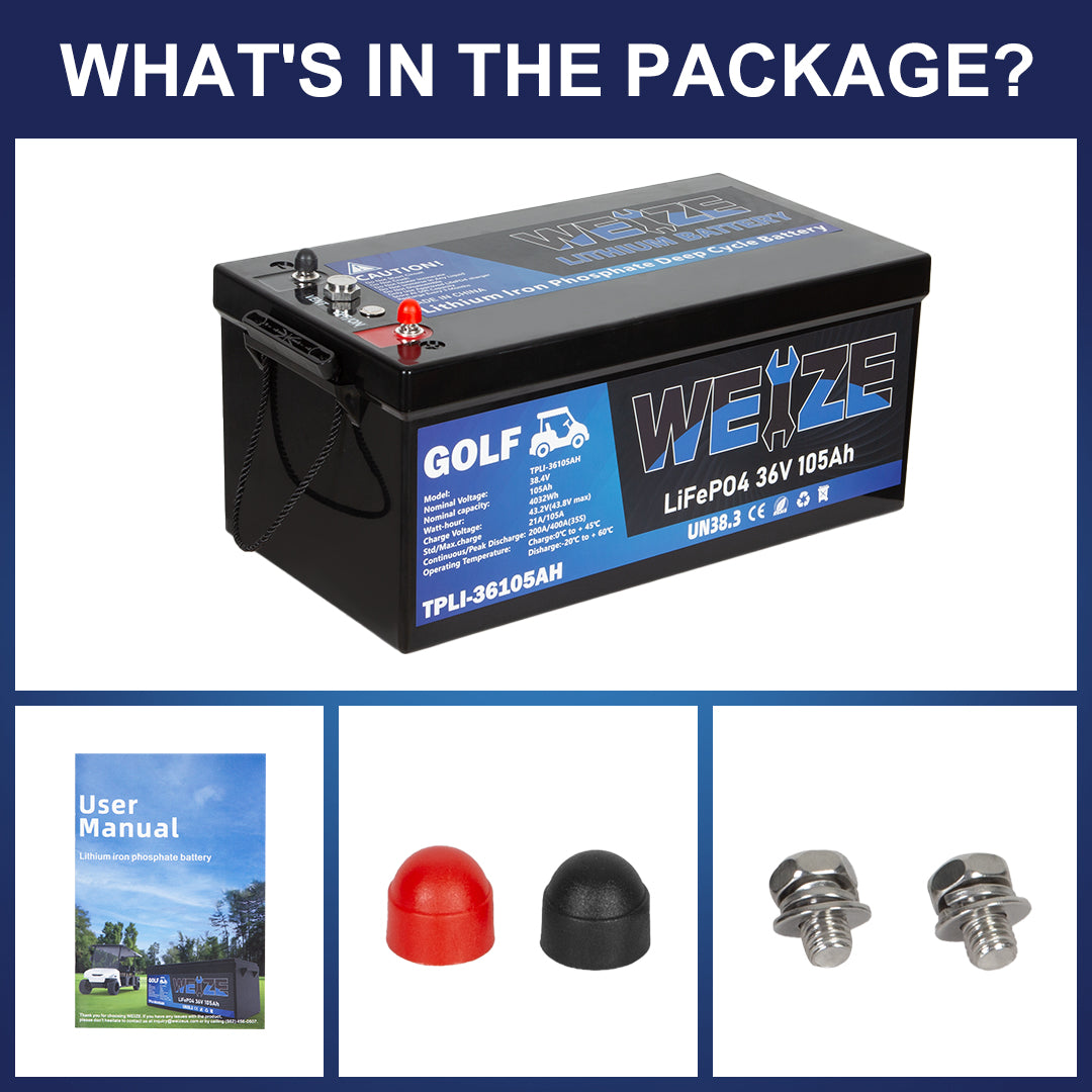 38.4V 105Ah LiFePO4 Deep Cycle Golf Cart Battery with Bluetooth - 4032Wh Lithium Iron Phosphate Battery for Golf Carts, Electric Vehicles & Solar Power Storage - Long Lasting & High Performance