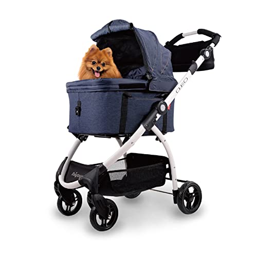 Ibiyaya 3-in-1 Cleo Pet Stroller & Travel System for Small & Medium Dogs & Cats up to 44 lbs - Lightweight Dog Stroller with Carrier & Seat (Blue Jeans) - Perfect for Outdoor Walks, Vet Visits & Travel Adventures