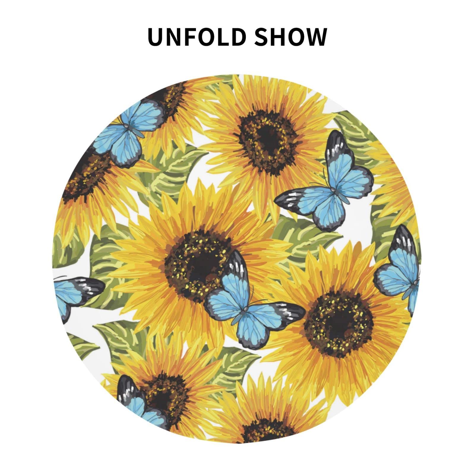 **60 Inch Waterproof Sunflower Tablecloth - Round Butterfly Design Washable Polyester Table Cover for Kitchen, Dining Room, Indoor & Outdoor, Picnic, Patio, Party Decor - Perfect for Spring Celebrations & Garden Gatherings**