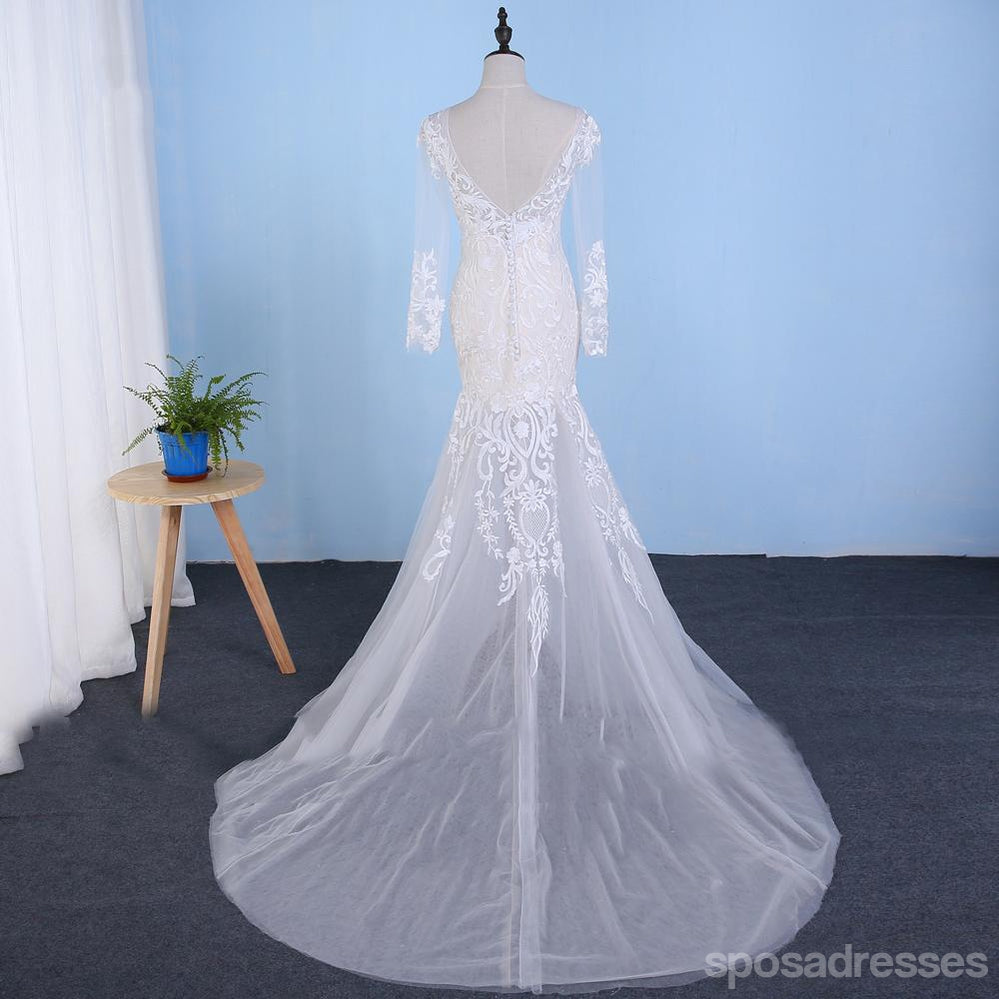 Elegant Long Sleeve Detachable Lace Mermaid Wedding Dress with Skirt - Custom Made Bridal Gown WD275 | Perfect for Beach Weddings, Church Ceremonies & Formal Receptions