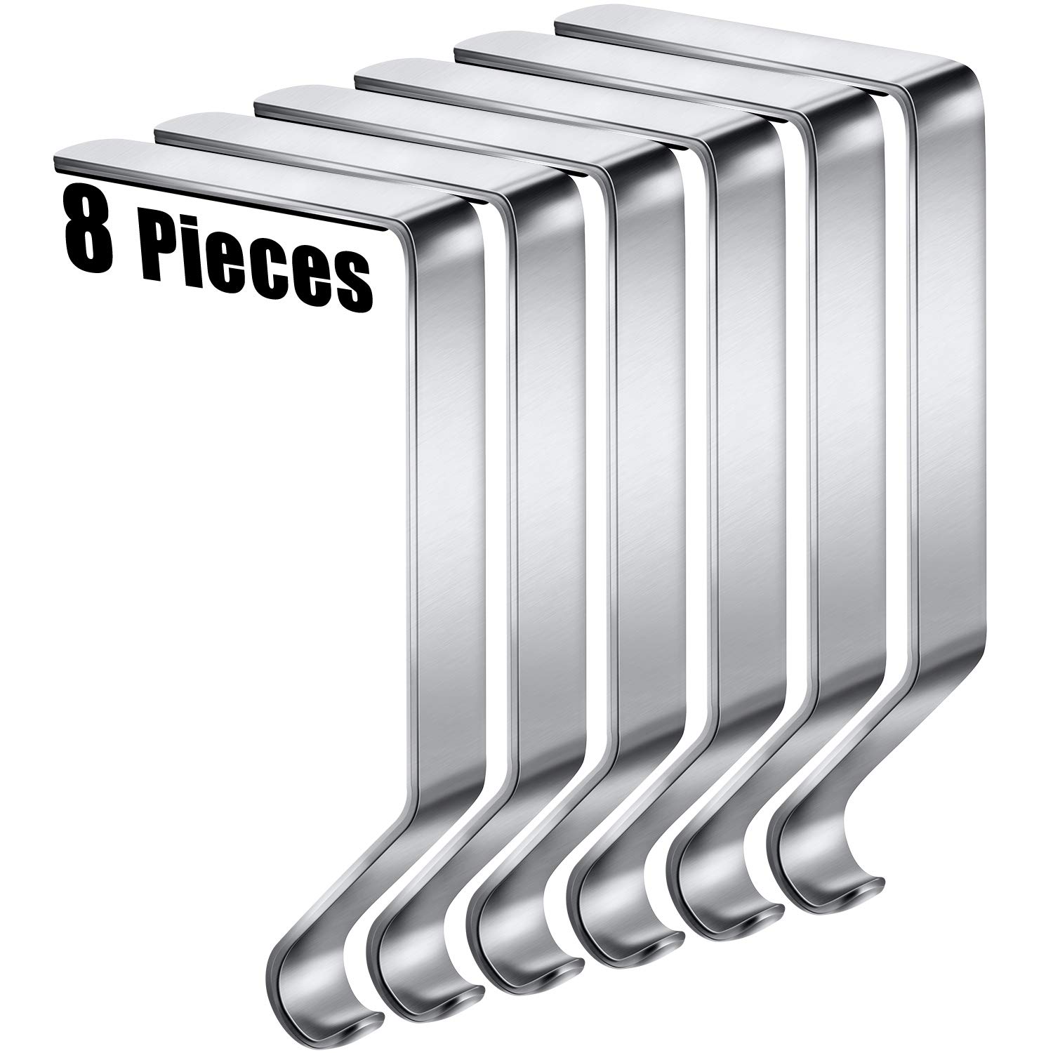Silver Metal Stocking Hangers - Set of 8 Christmas Ornament Hooks for Fireplace Mantel & Staircase Decor - Perfect for Holiday Home Decorating & Gift Hanging