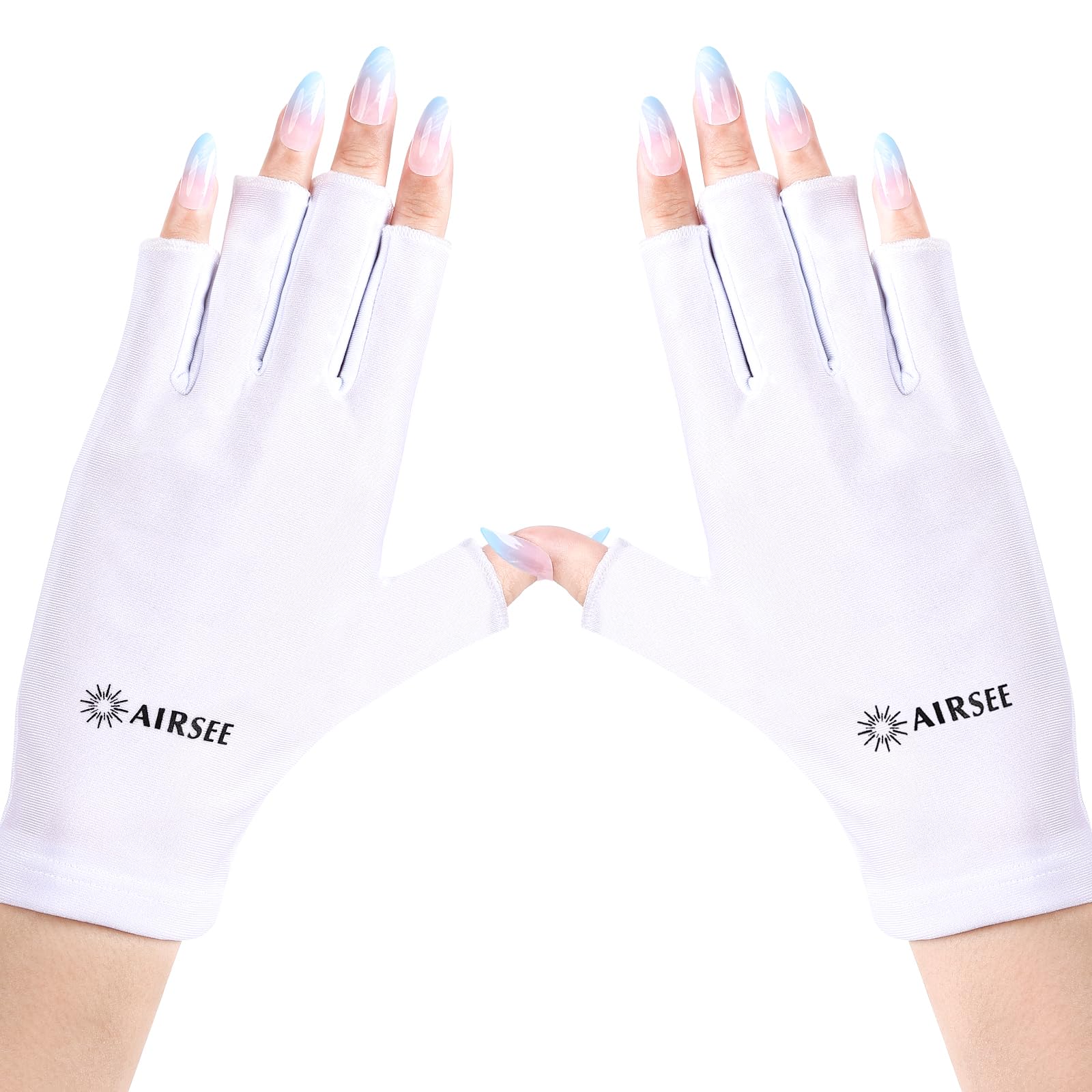 Professional AIRSEE UPF50+ UV Protection Gloves for Nail Lamps & Manicures - Fingerless Anti-UV Gloves for Nail Art (White) | Perfect for Salon, Home Gel Polish & UV Light Treatments