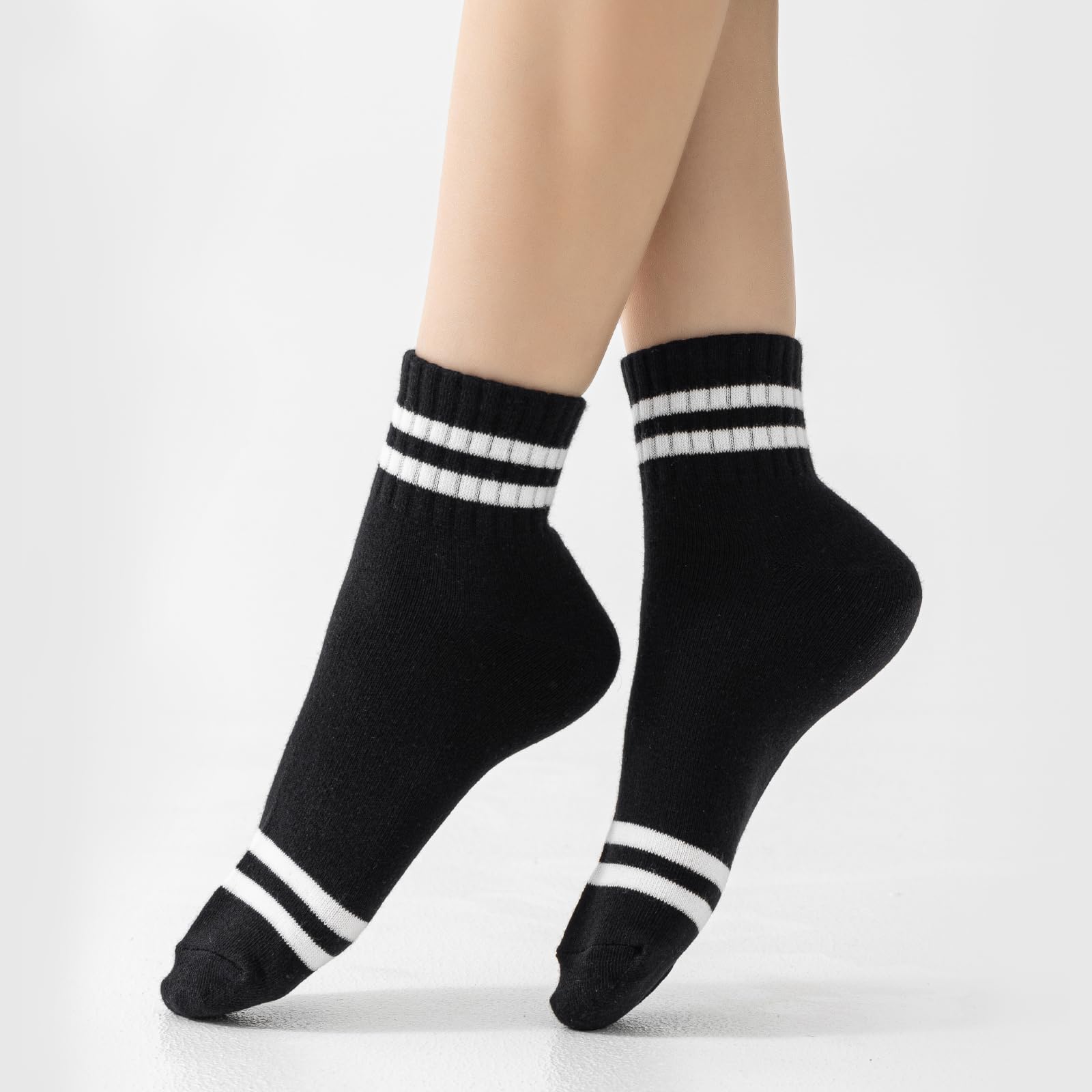 Women's Novelty Striped Retro Mini Crew Socks - Sporty Casual Cotton Ankle Socks for Running, Workout & Everyday Wear | Trendy Retro Style Fashion Socks