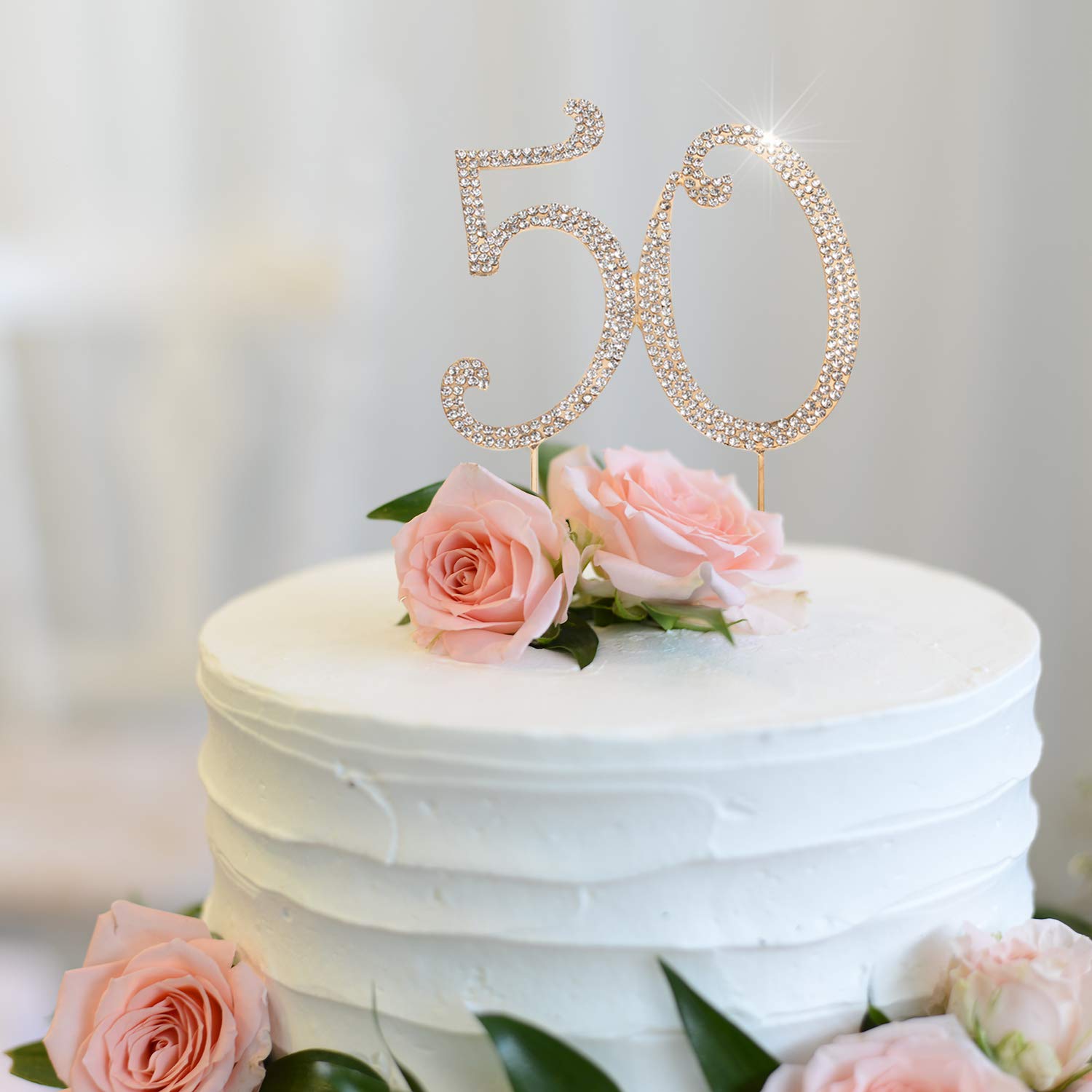 50th Birthday Cake Topper - Bling Crystal Rhinestone Gold Decorations for Women & Men | Elegant Keepsake Gift for Anniversary, Retirement Party & Milestone Celebration