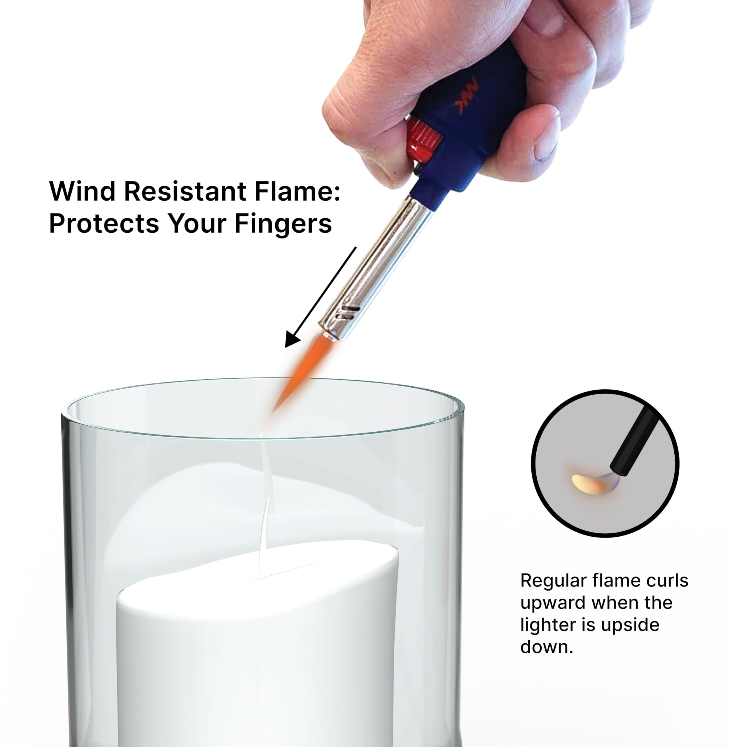 MK Windproof Refillable Butane Lighter 10-Pack - Multipurpose Candle Lighter for BBQ, Camping, Outdoor Use - Long Reach Flame for Fireplaces, Grills, Candles & More (3BL HUE)