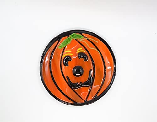 Handmade Fused Glass Jack O'Lantern Pumpkin Plate - Halloween Dinnerware, Decorative Serving Tray for Fall Parties & Thanksgiving Table Setting