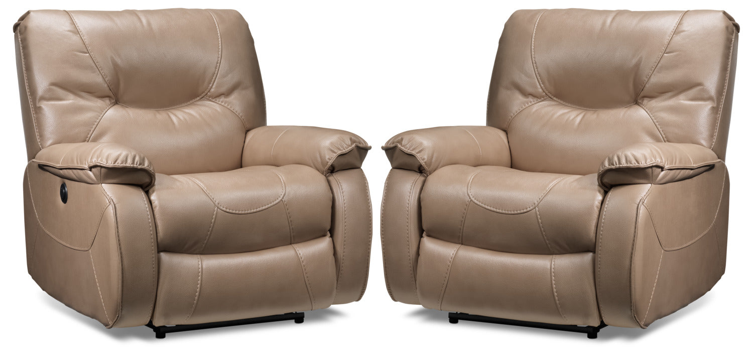 2 Pack Taupe Power Recliners with USB Ports - Comfortable Living Room Furniture for Home Theater & Relaxation