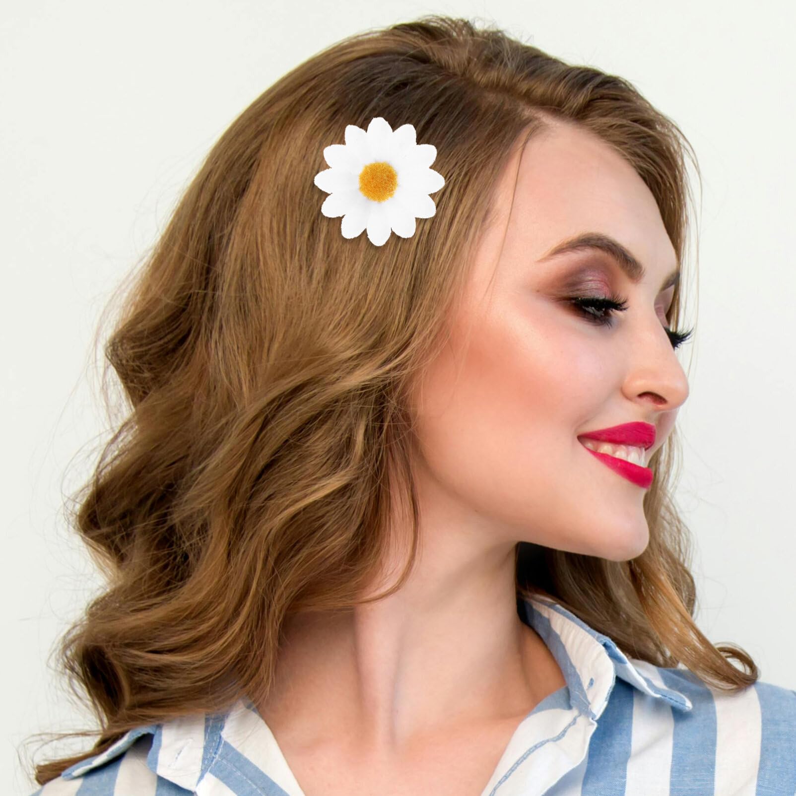 Lurrose Daisy & Sunflower Hair Clips for Women - 10PCS Floral Hair Accessories for Bridal, Wedding, Teens, Girls - Beach Hair Clips for Summer, Party, Home Decor (White)